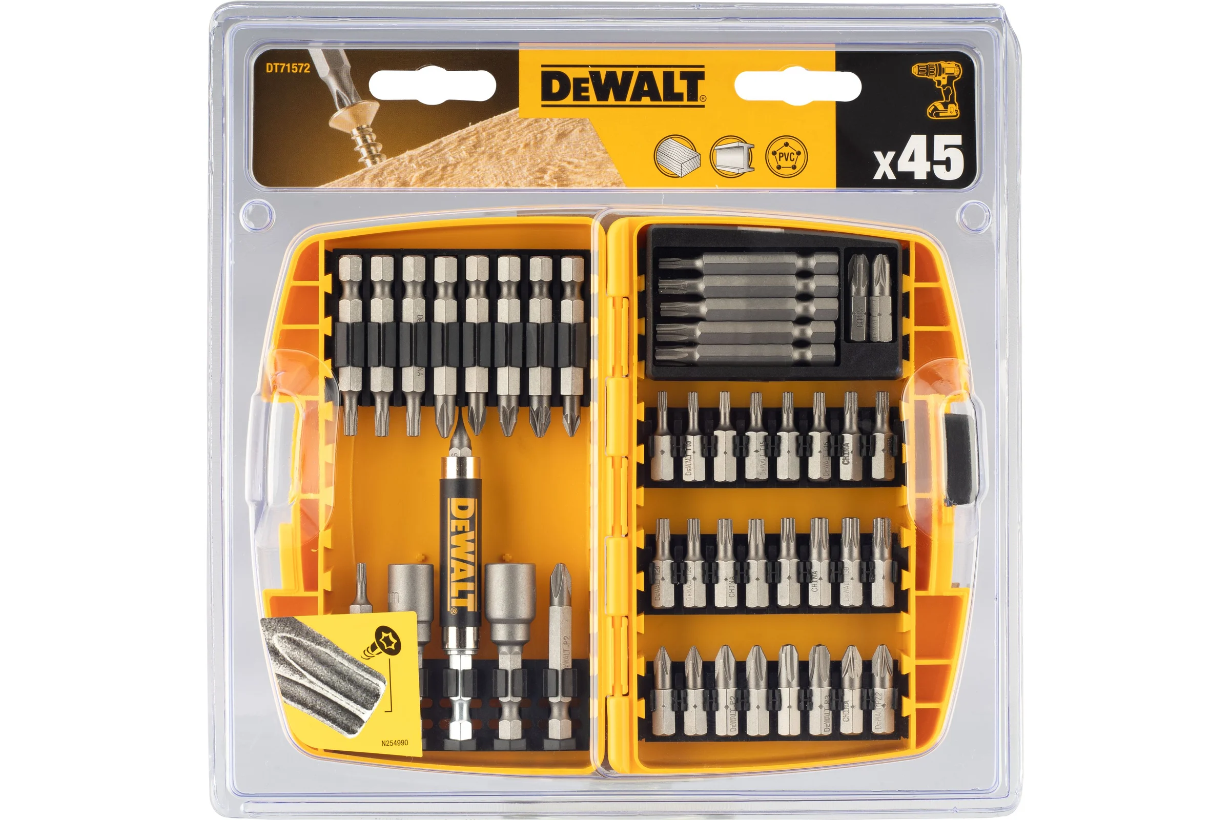 Набор бит в кейсе DEWALT DT71572, ToughCase 45 предметов DT71572-QZ
