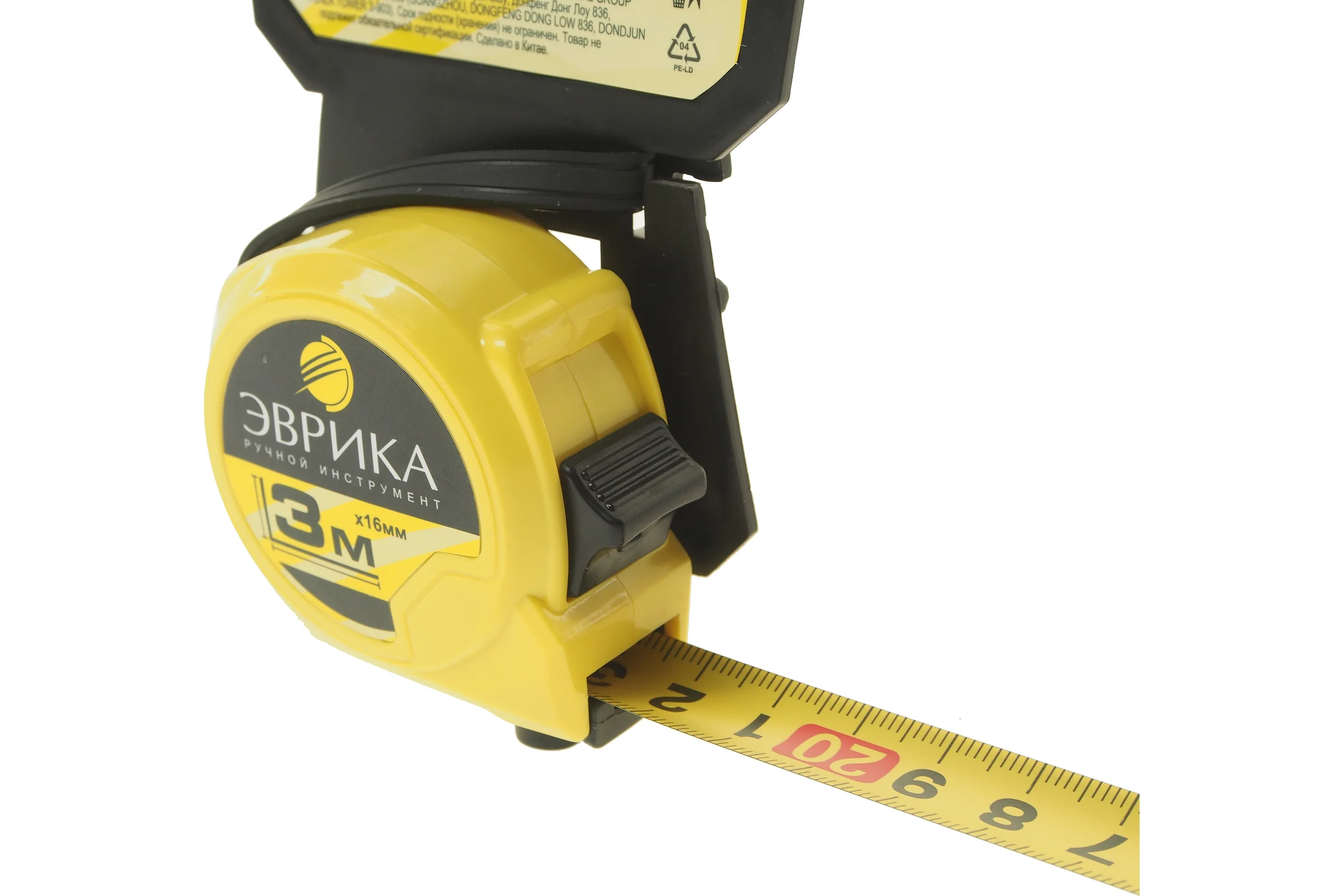 Рулетка Эврика 3м 16мм YELLOW пластиковый корпус, фиксатор, держатель ER-04103 744948
