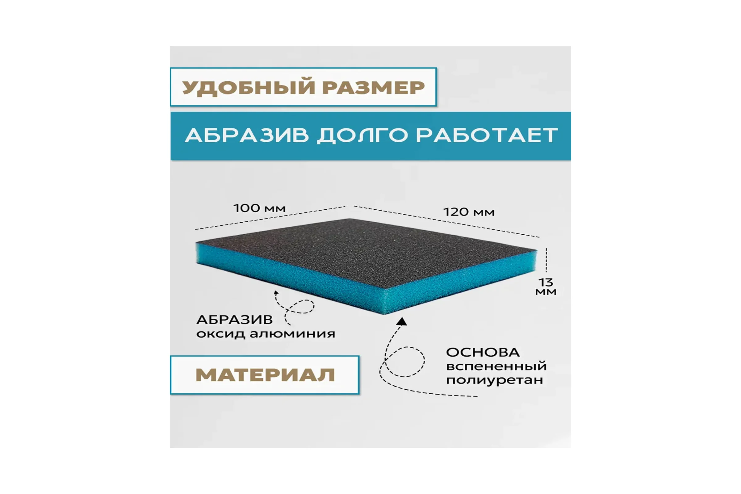 Губка для шлифования Vitatools P100, 120x100x12 мм BLUE66-P100-1