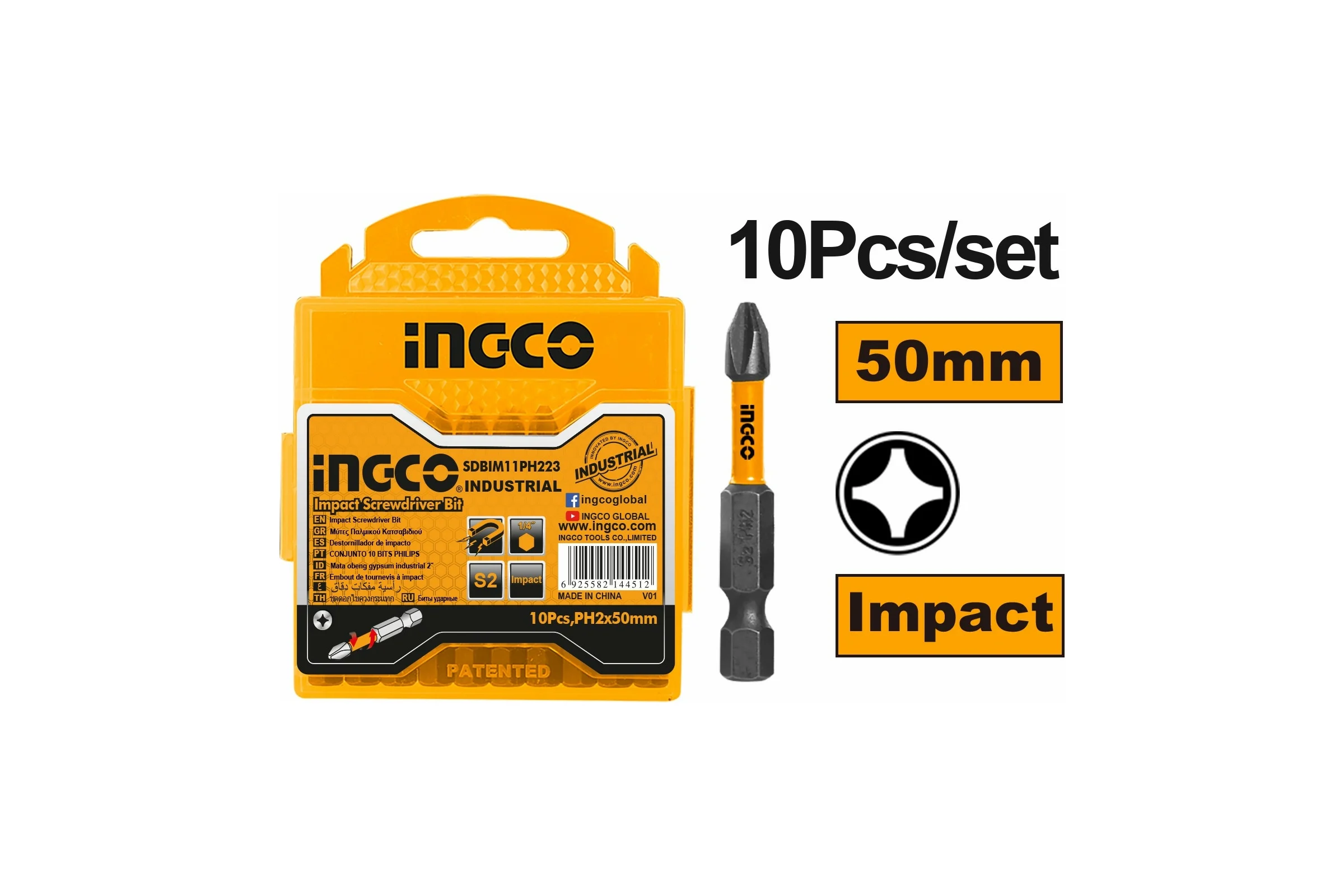 Набор ударных бит IMPACT РН2х10 шт. INGCO SDBIM11PH223