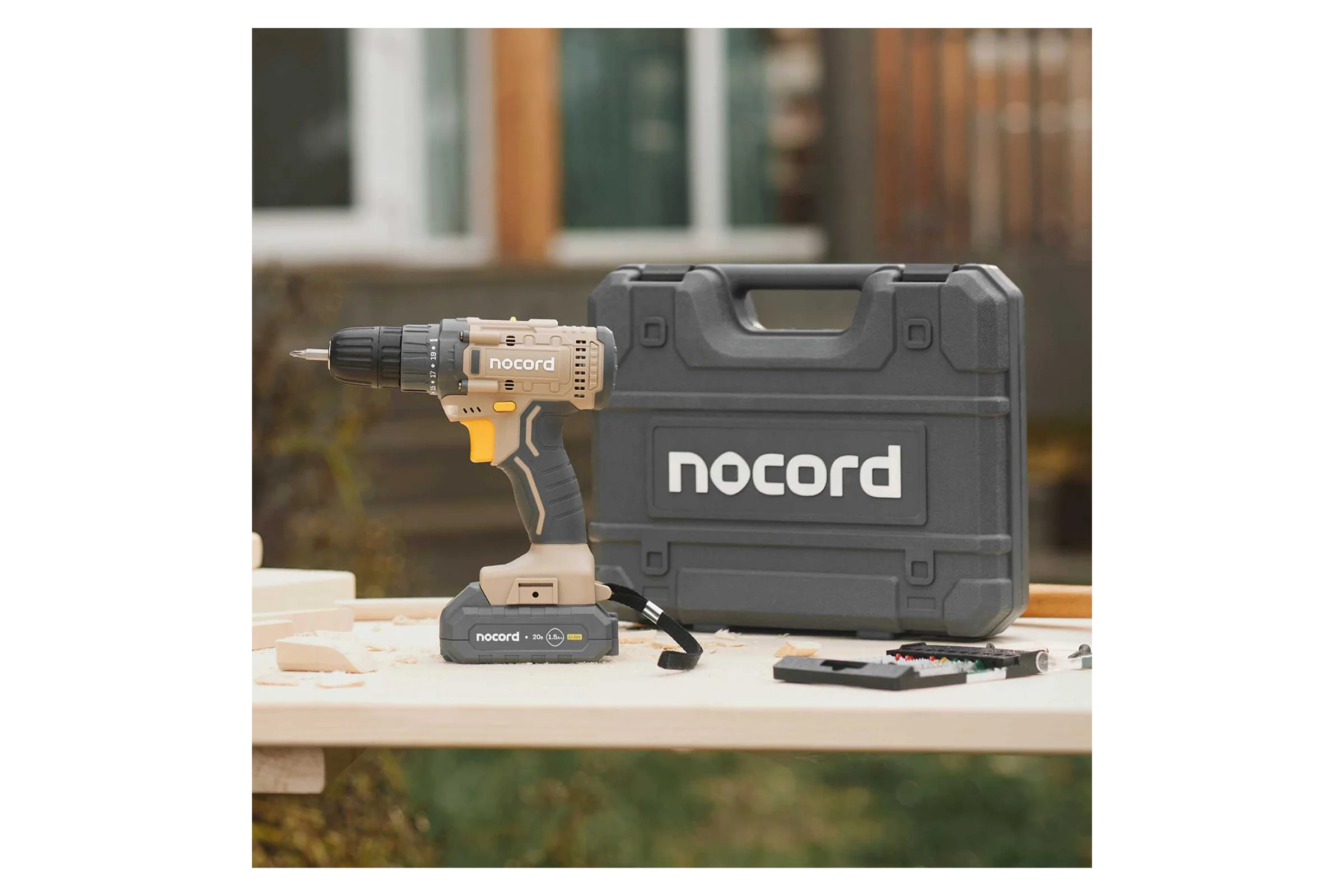 Аккумуляторная дрель-шуруповерт Nocord NCD-20.2.15.C 20В, 2x1.5 А·ч Li-Ion, в кейсе + 24 предмета оснастки 900194.NCD-20.2.15.C-2