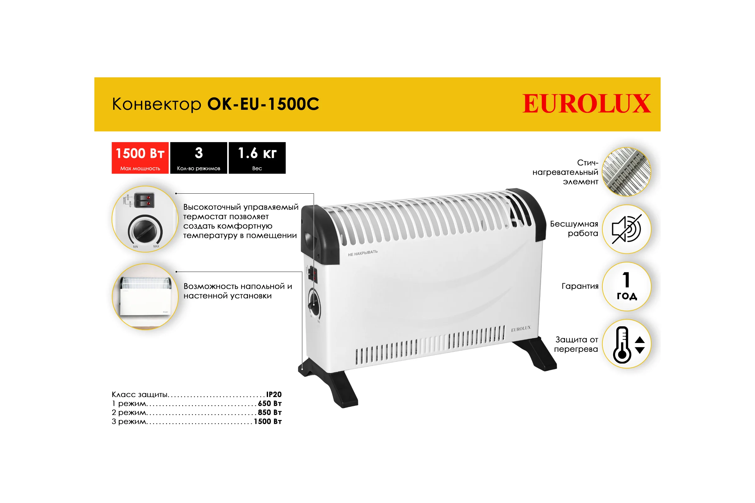 Конвектор Eurolux OK-EU-1500C 67/4/29