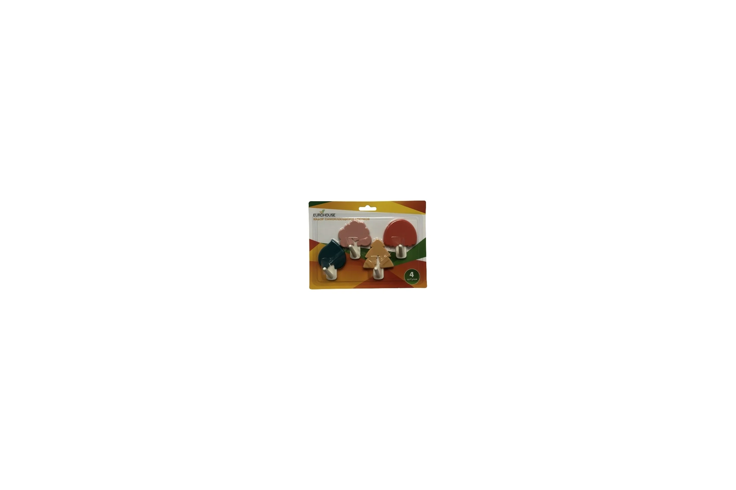 Набор самоклеящихся крючков EUROHOUSE цветные, 4 шт. 14124
