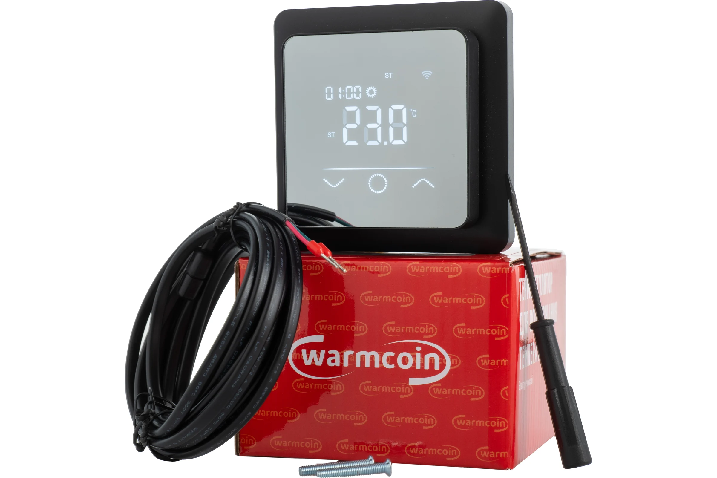 Терморегулятор программируемый с WiFi Warmcoin W600i черный зеркальный W600_WIFI_черный_зерк