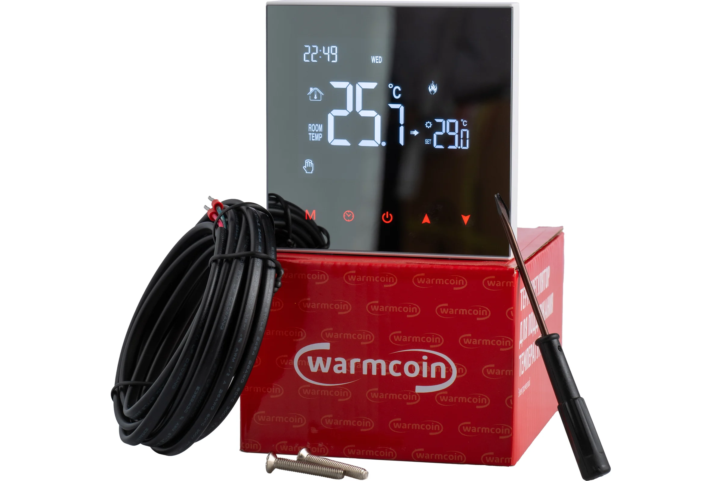 Терморегулятор программируемый Warmcoin W200 Mirror белый W200_белый_зерк