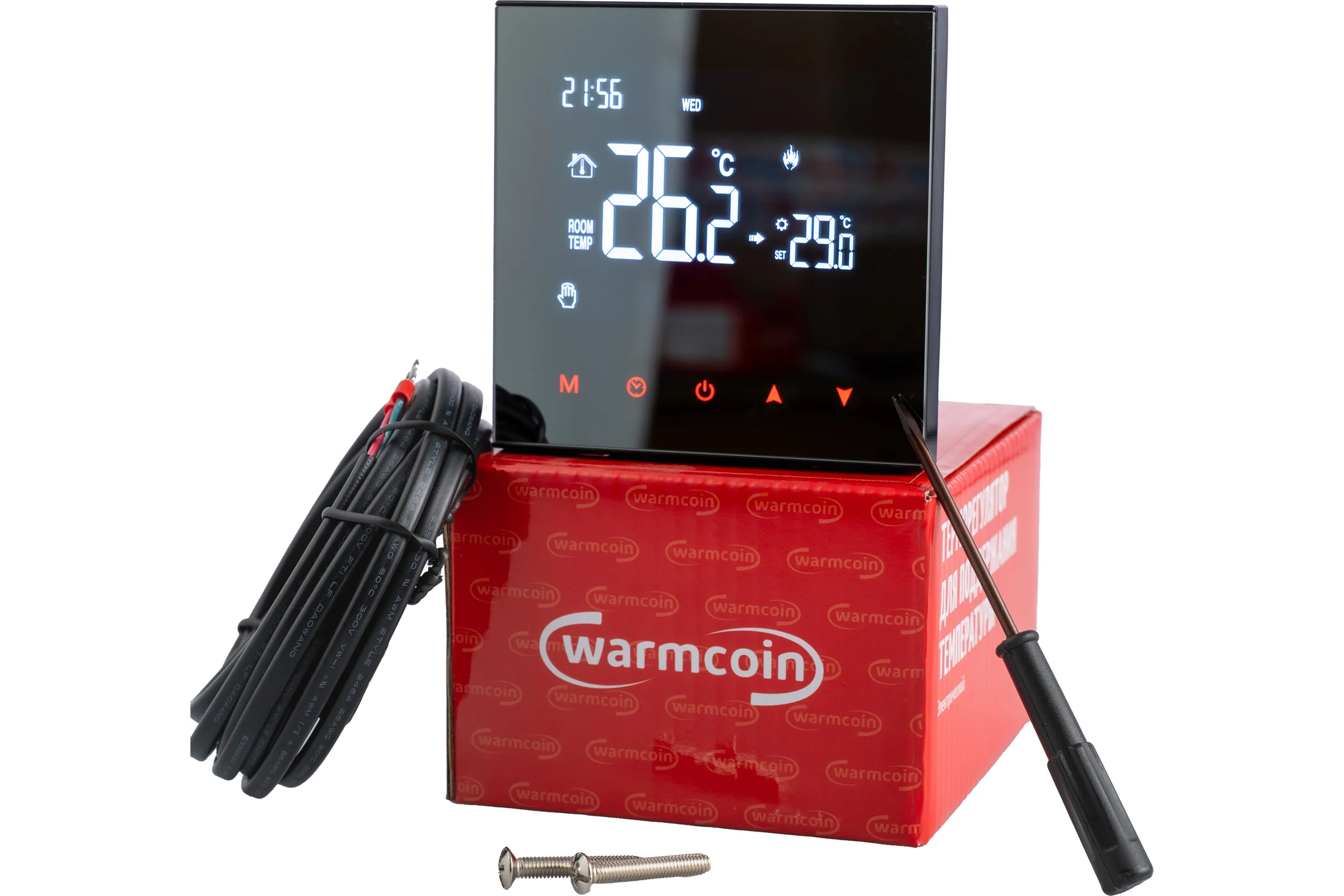 Терморегулятор программируемый c Wi-Fi Warmcoin W200 Mirror черный W200_WIFI_черн_зерк