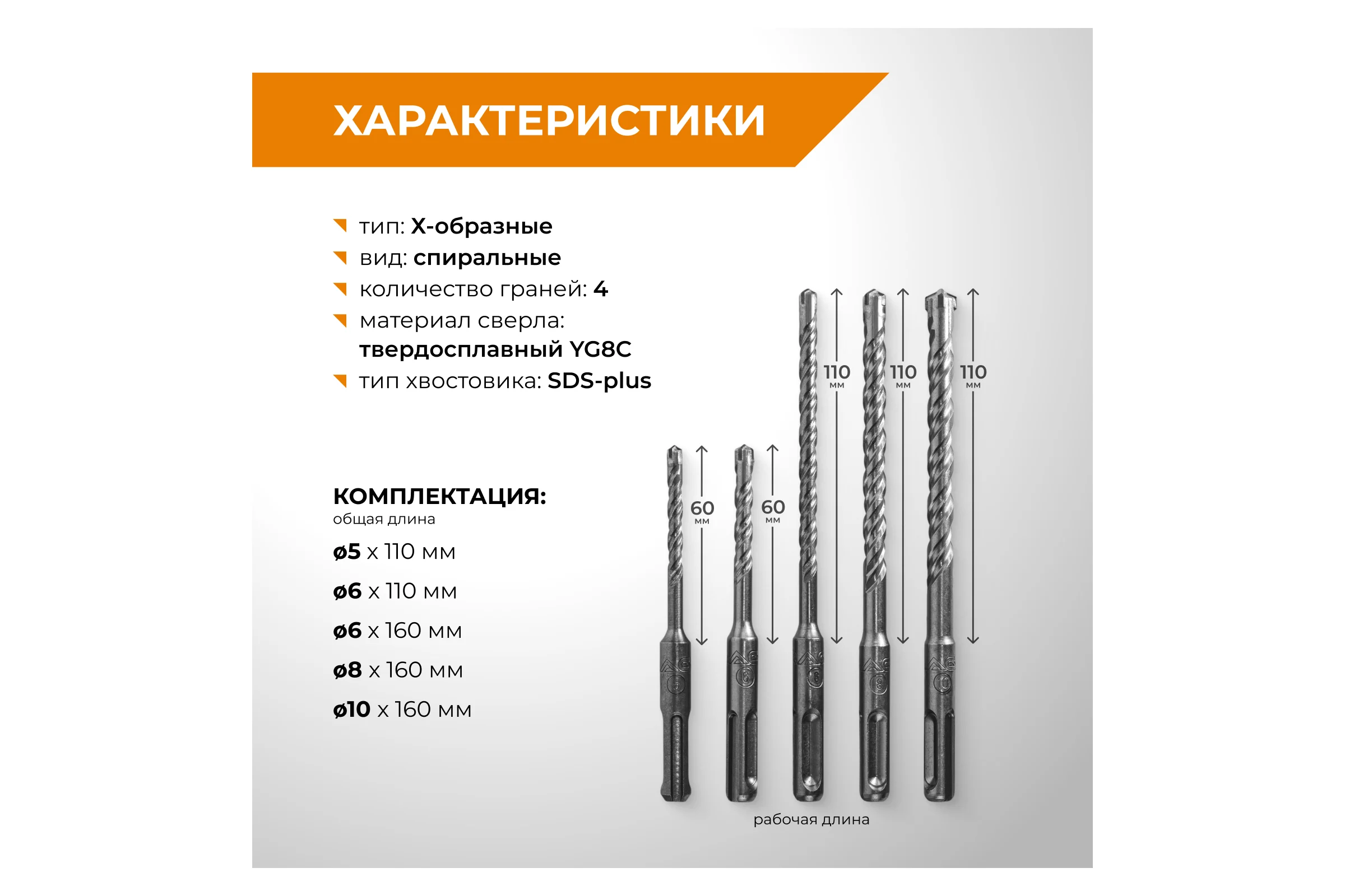 Набор буров по бетону RAGE 5,6x110 + 6,8,10x160 SDS-plus Quadro-X 564545