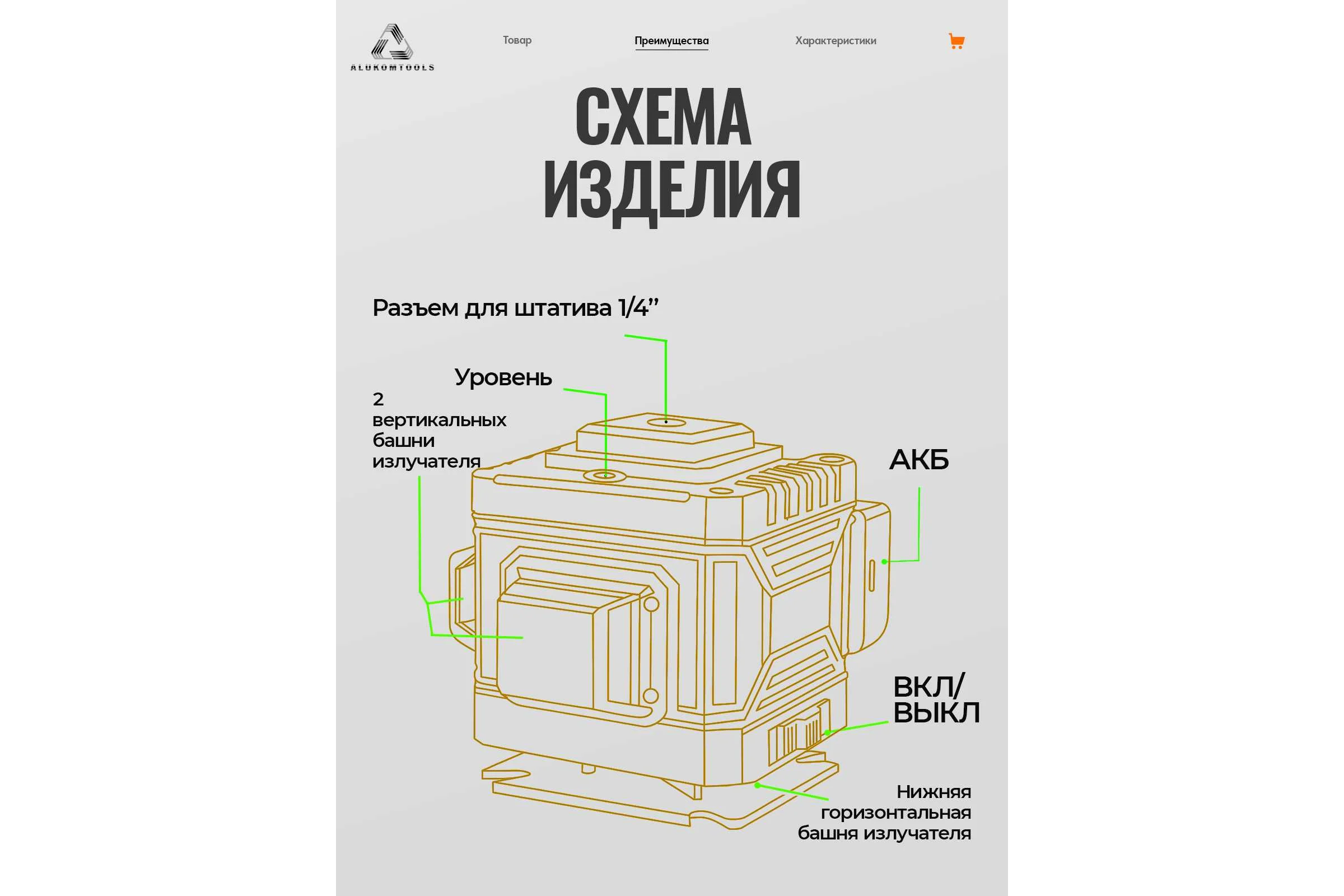 Лазерный уровень/нивелир ALUKOMTOOLS (12 линий) АТ-НЛ3360