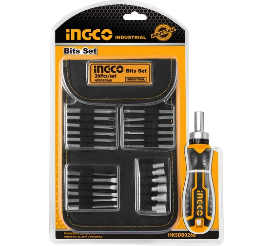 Отвертка с битами INGCO INDUSTRIAL трещоточная, 26шт HKSDB0268