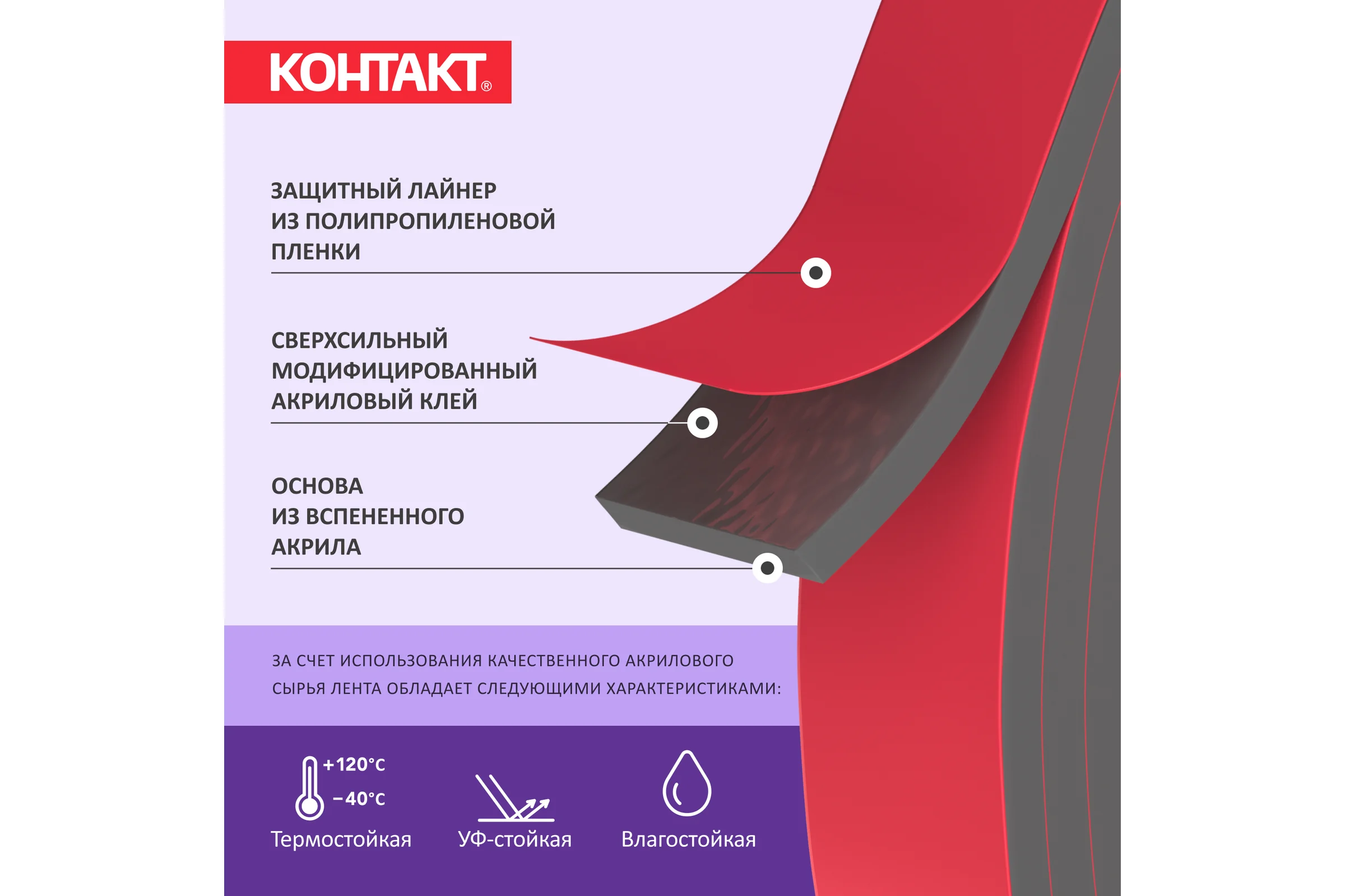 Монтажная клейкая лента двусторонняя Контакт автомобильная, серая, 8мм х 2м 25935