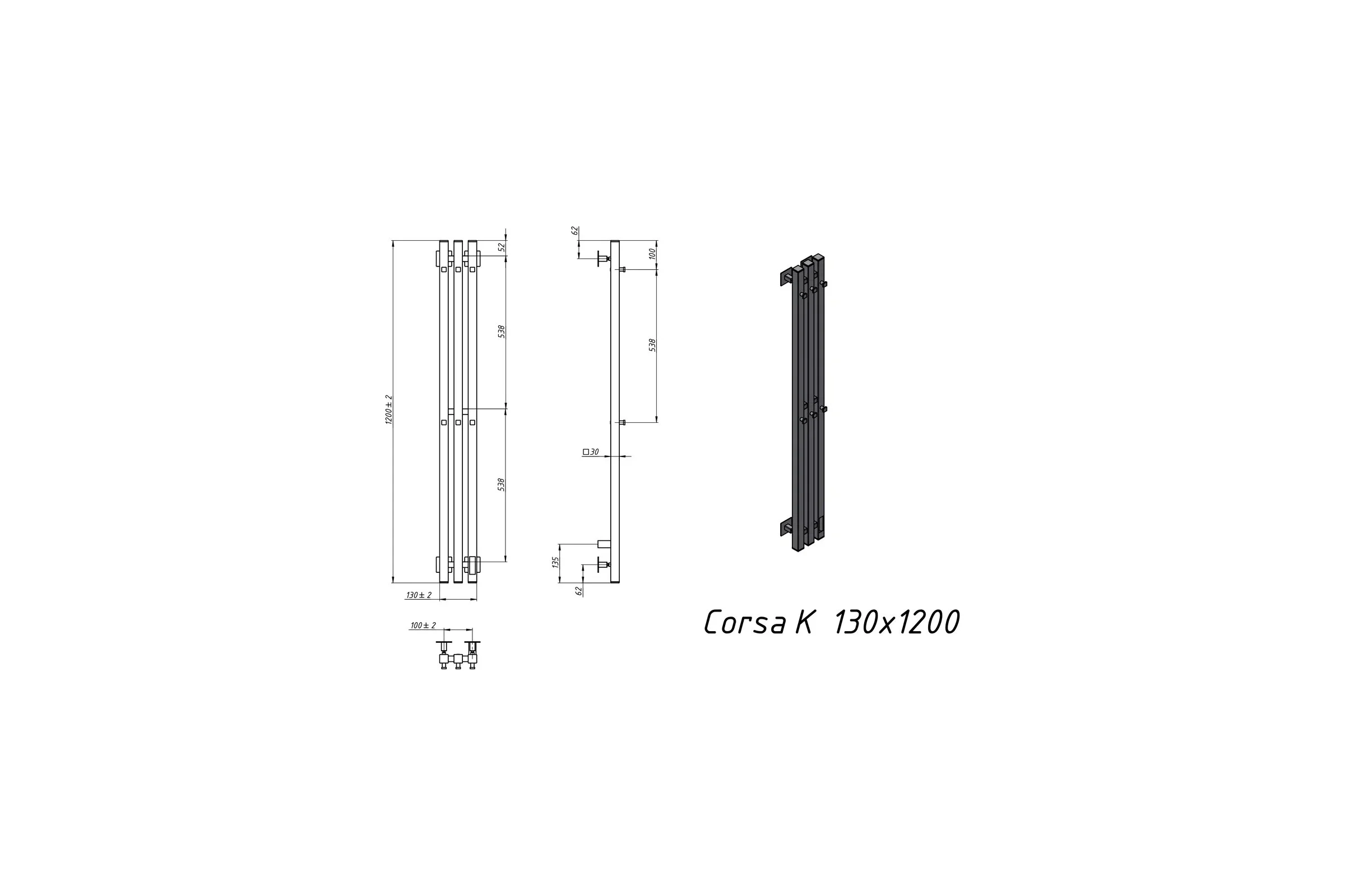 Полотенцесушитель электрический GROTA Corsa K 130x1200 хром глянцевый Corsa K 130х1200 NP EL