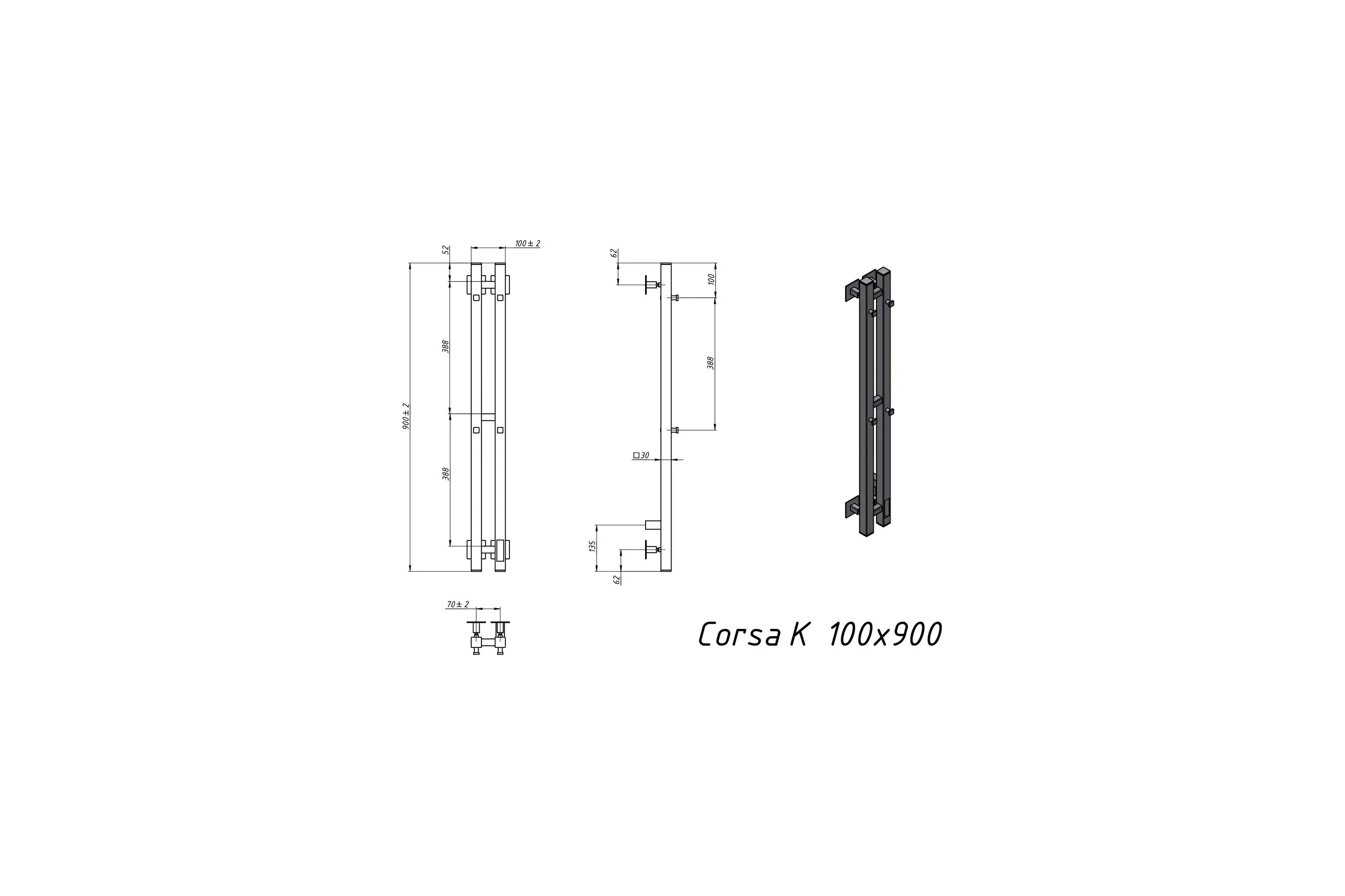 Полотенцесушитель электрический GROTA Corsa K 100x900 хром глянцевый Corsa K 100х900 NP EL