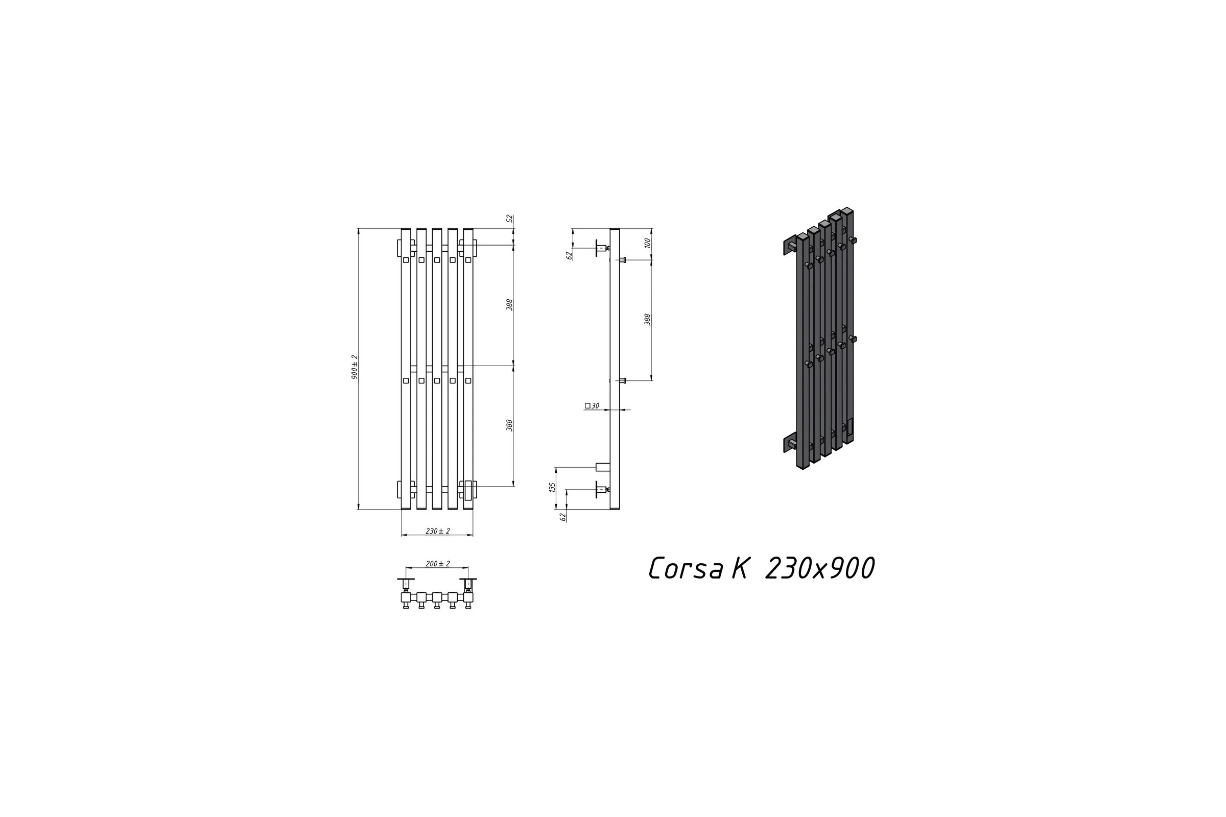 Полотенцесушитель электрический GROTA Corsa K 230x900 хром матовый Corsa K 230х900 NM EL