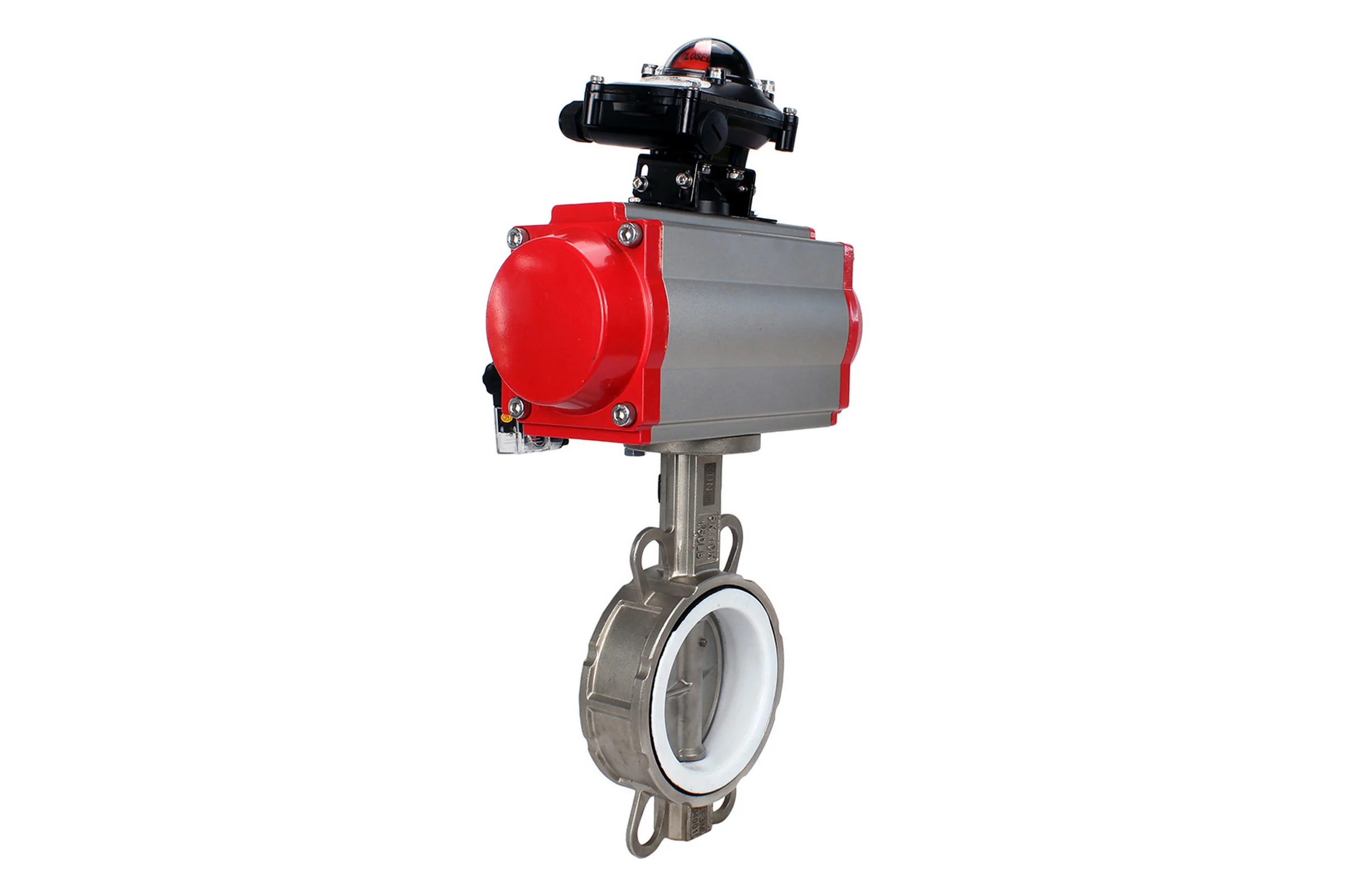 Затвор DN.ru 316L-316L-PTFE Ду65 Ру16 с пневмоприводом, пневмораспределителем, БКВ D050-00200