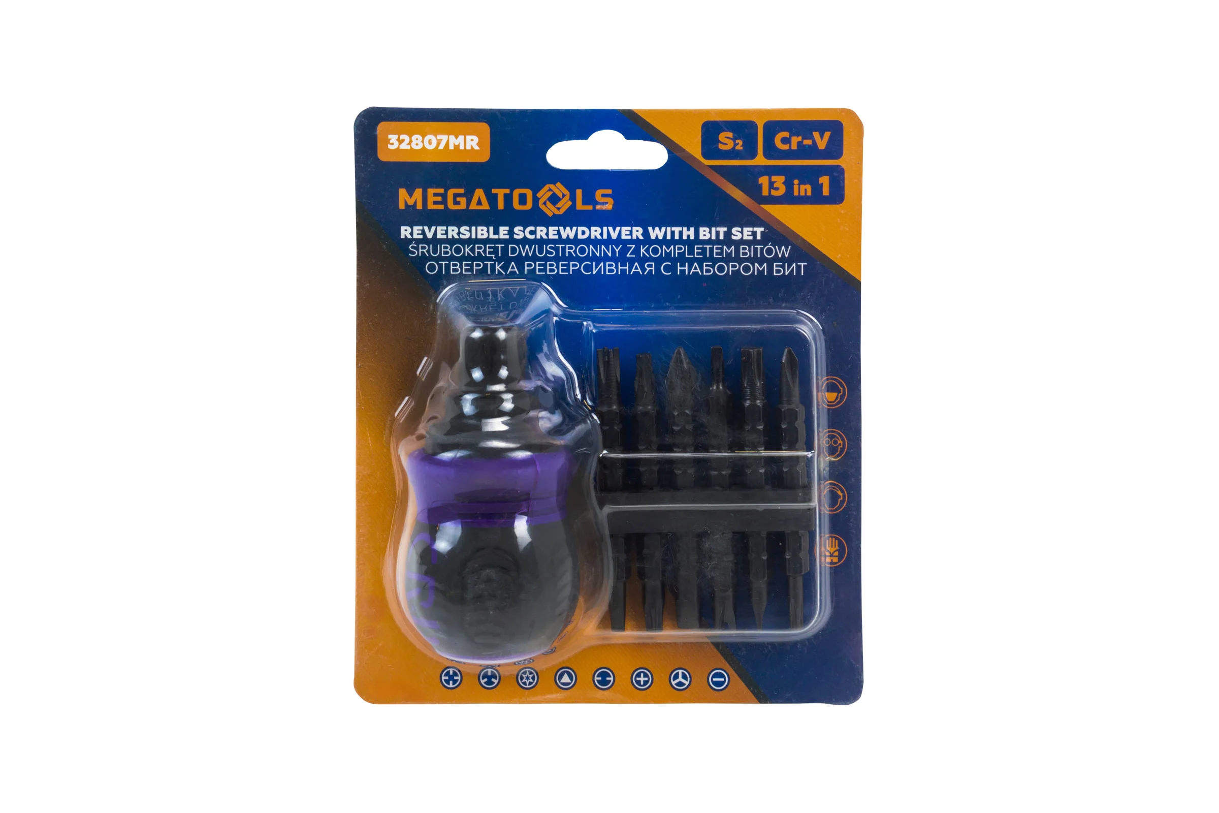 Отвертка реверсивная в комплекте с битами MEGATOOLS набор MT-32807MR(62042)