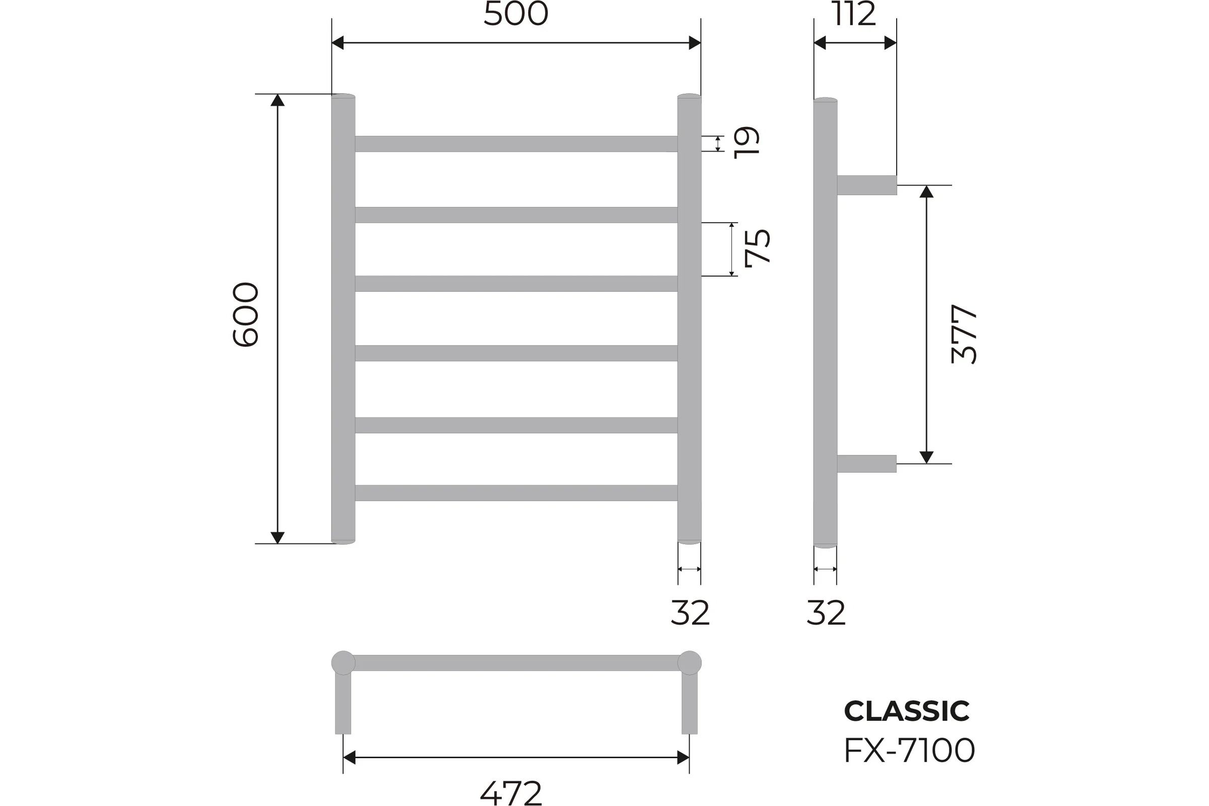 Полотенцесушитель электрический FIXSEN CLASSIC 600х500 - хром 7100