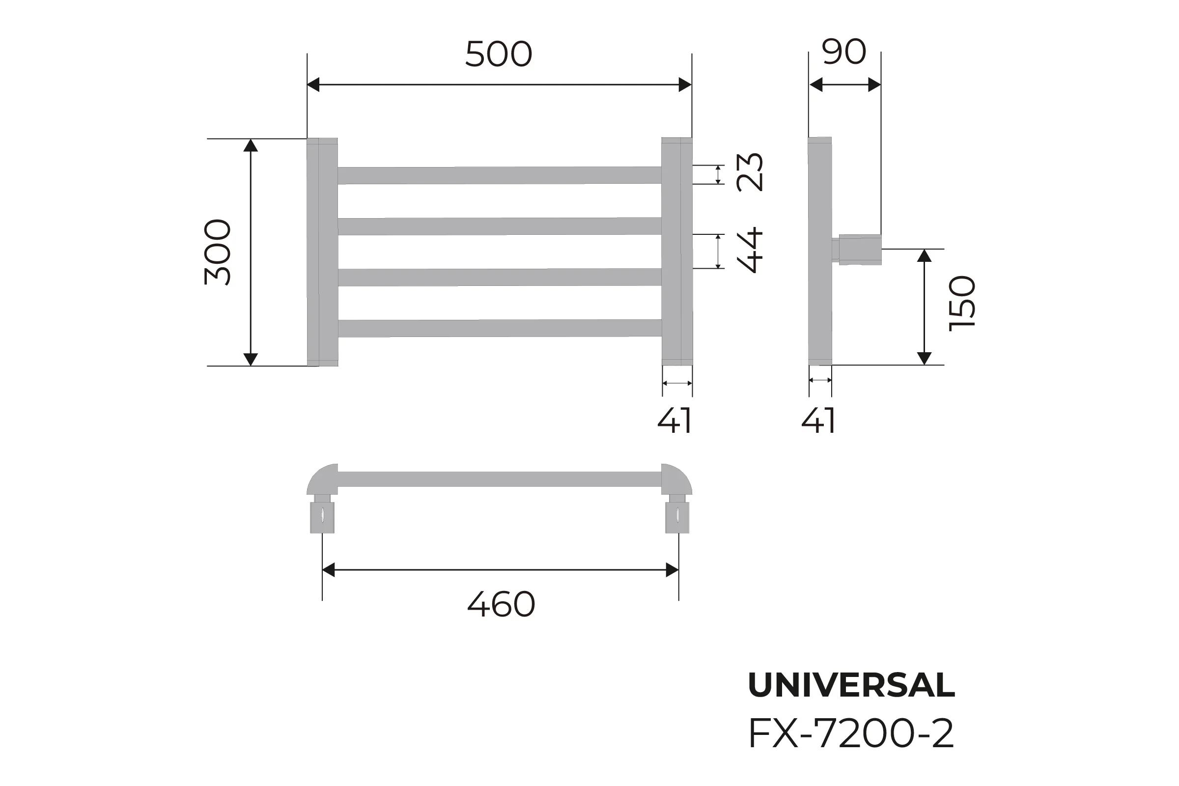 Электрический полотенцесушитель FIXSEN UNIVERSAL 300х500 - черный 7200B-2