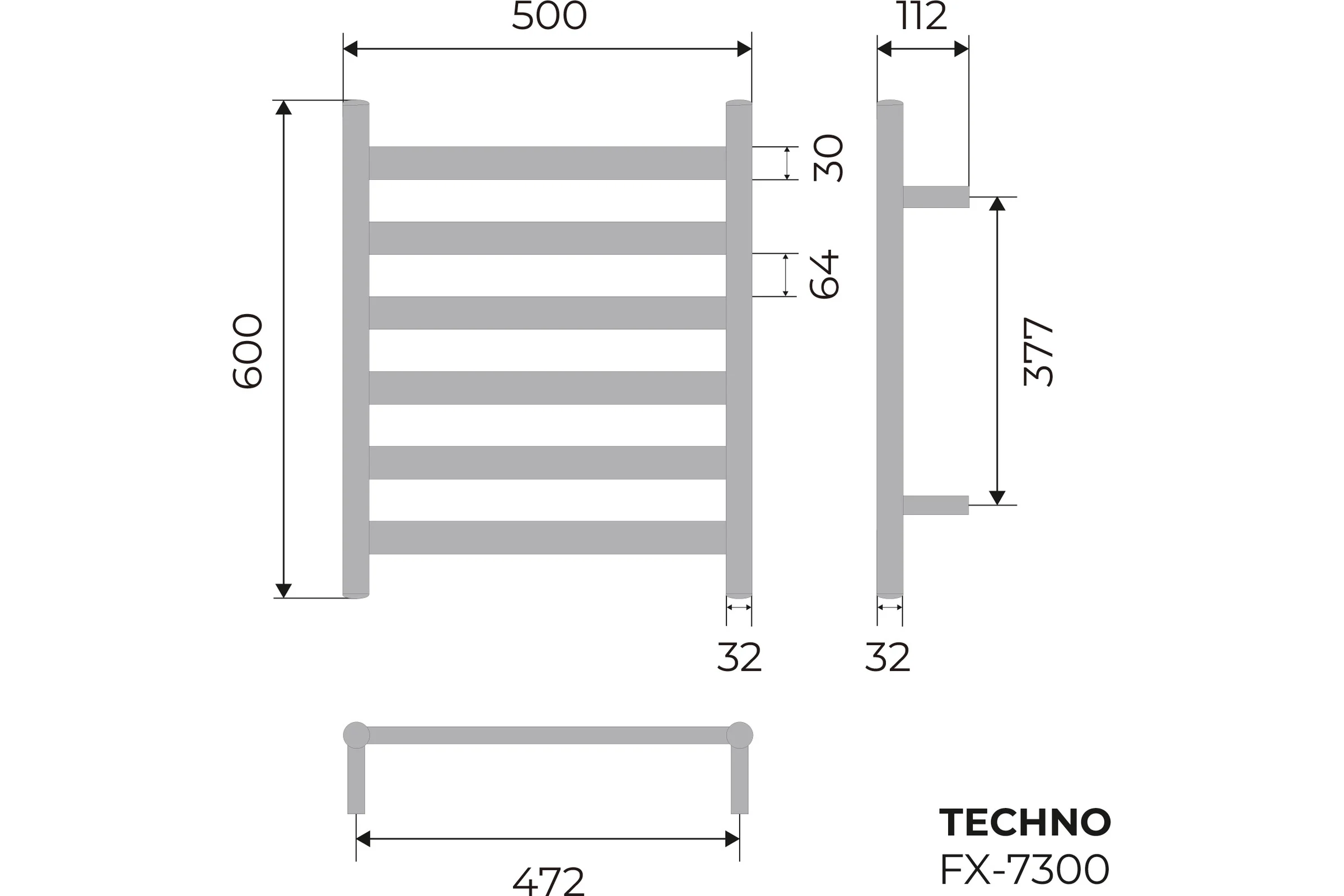 Полотенцесушитель электрический FIXSEN TECHNO 600х500 - хром 7300