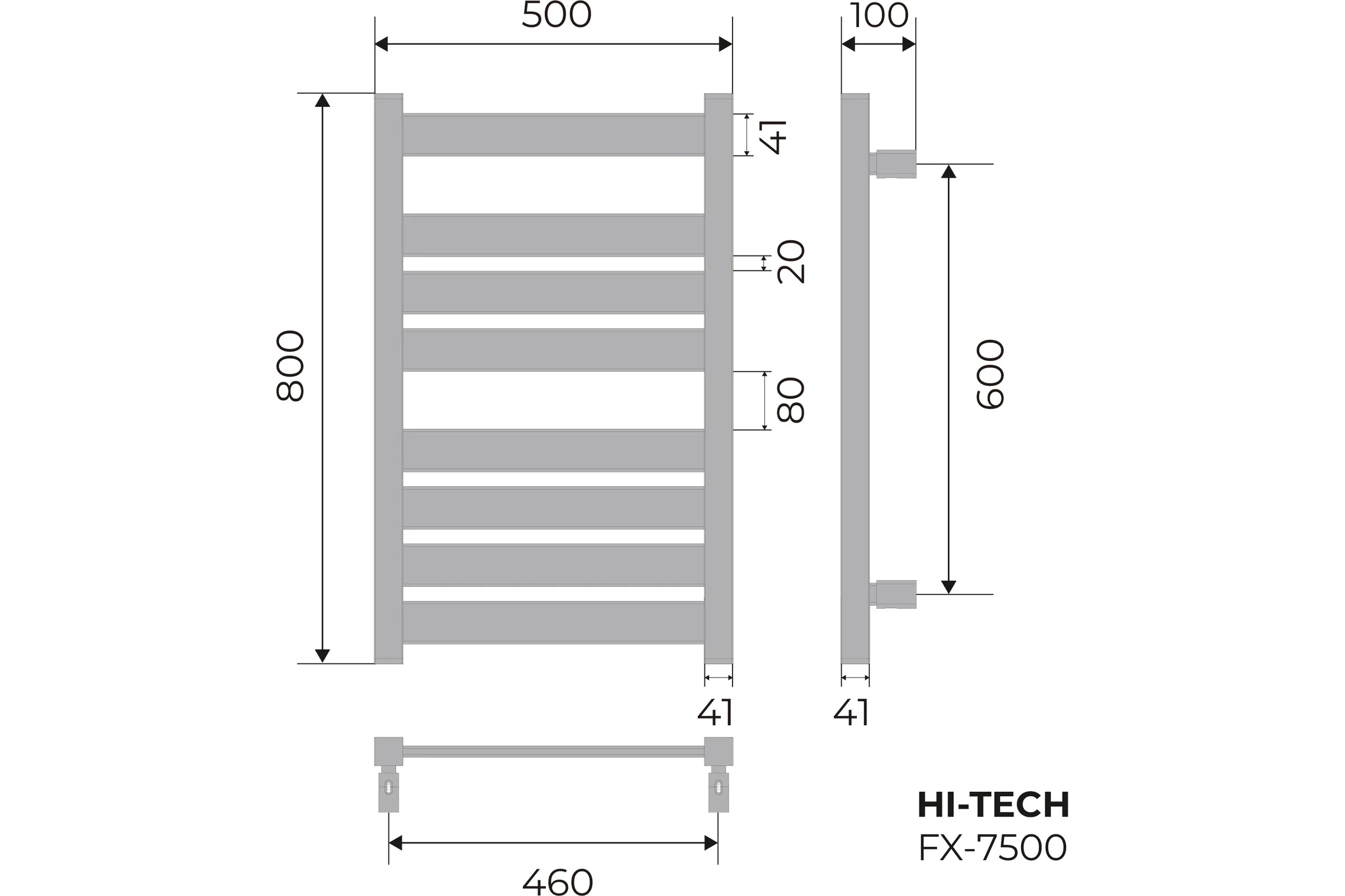 Полотенцесушитель электрический FIXSEN HI-TECH 800х500 FX- черный 7500B