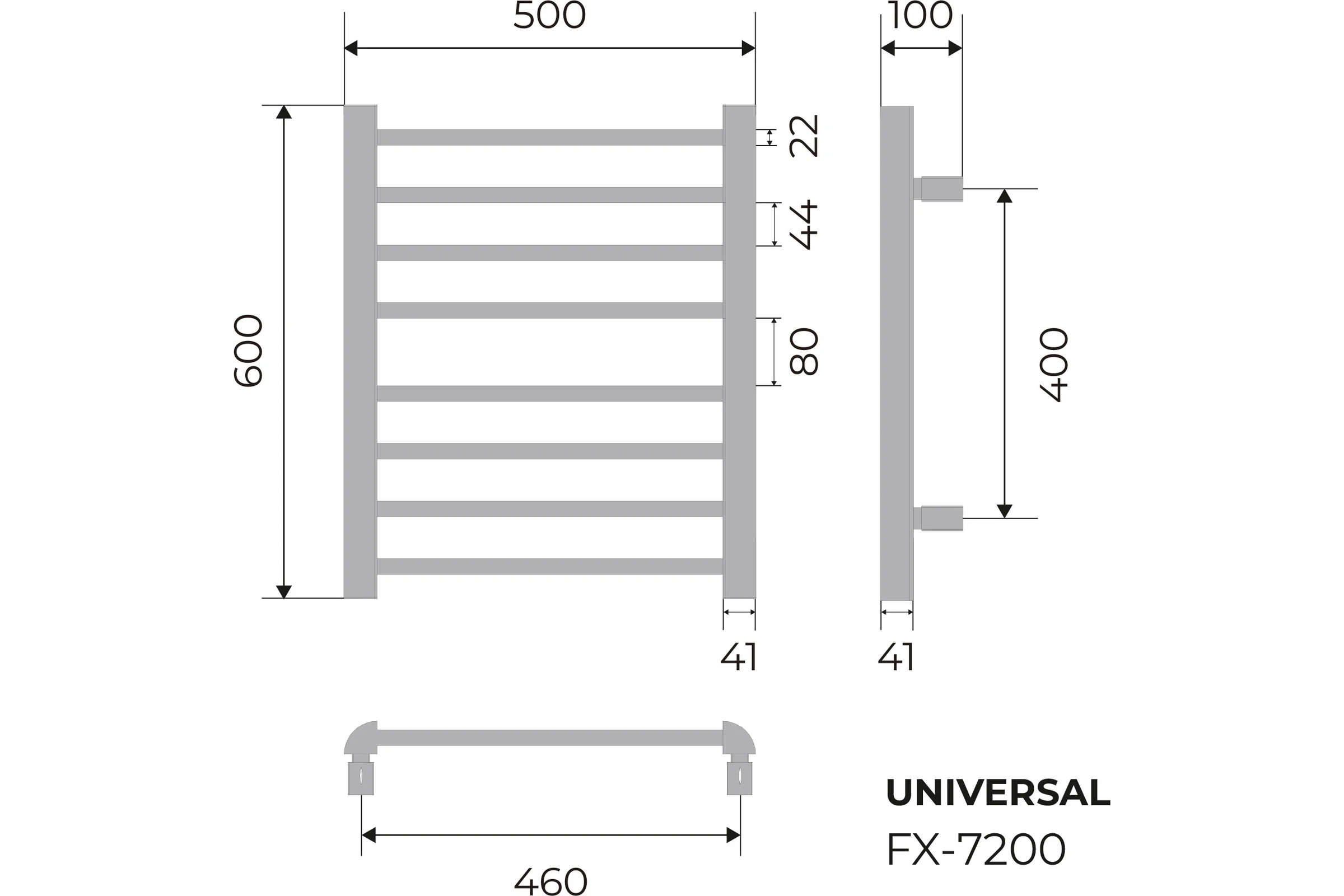 Электрический полотенцесушитель FIXSEN UNIVERSAL 600х500 - черный 7200B