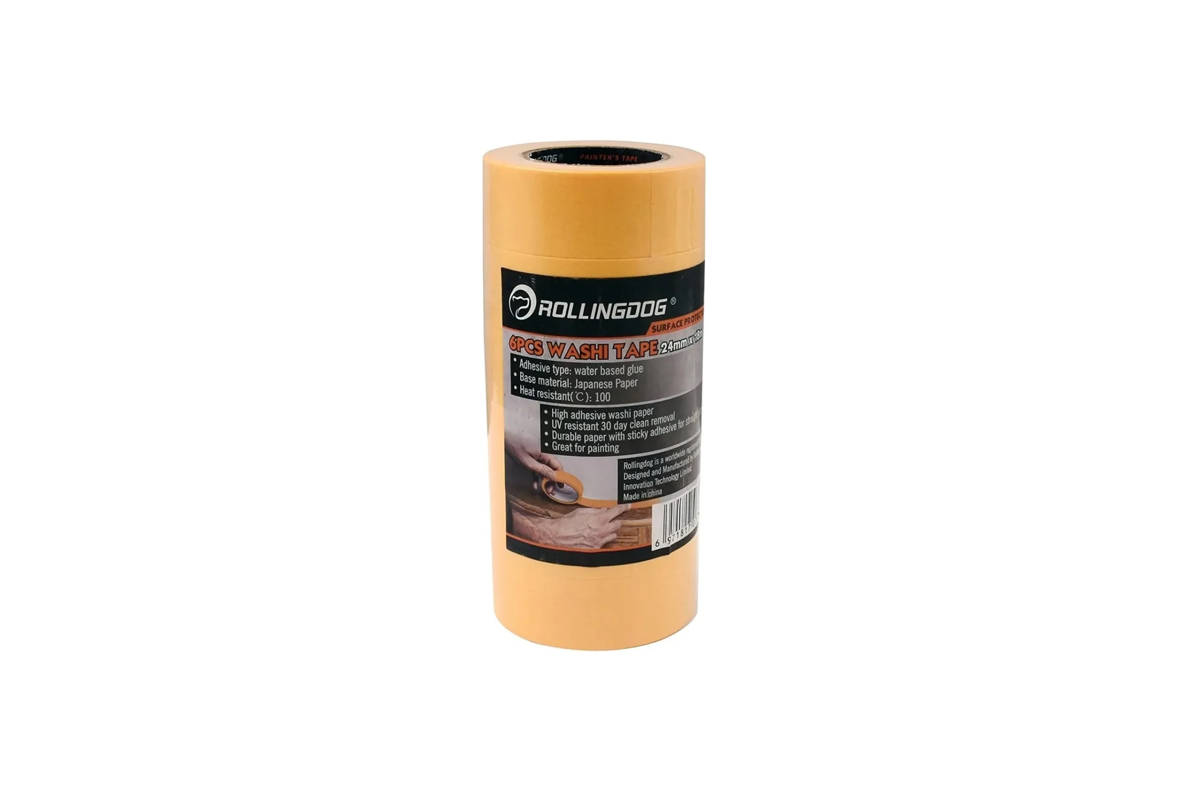 Малярная лента ROLLINGDOG Washi Tape 24 мм х 18 м, 6 шт., для четких границ 80860