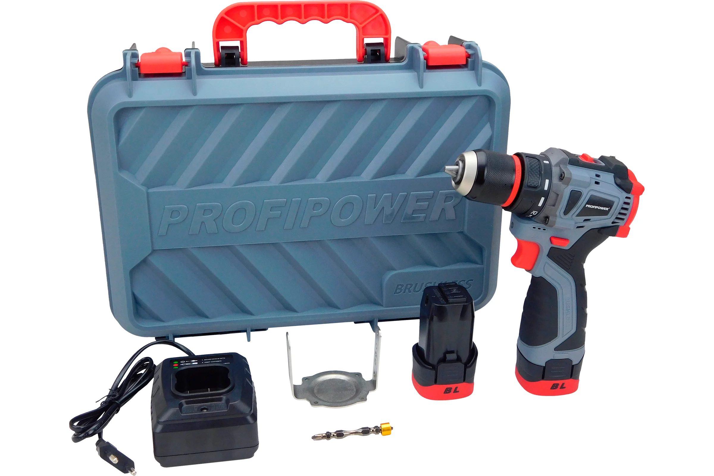 Аккумуляторный бесщеточный шуруповерт Profipower BL-161 16В, 40Нм, Li-ion 2 шт, 2.0Ач,2 скорости, 0.8-10 мм, З/У, в кейсе E0210