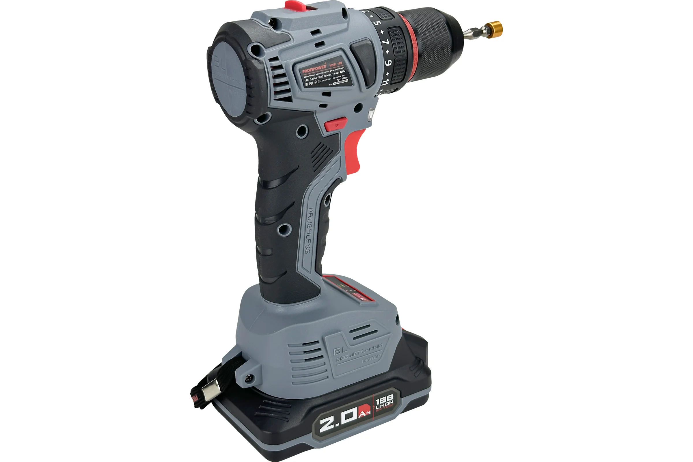 Аккумуляторный шуруповерт бесщеточный Profipower MKBL-18B Li-ion-2шт, 18В, 2.0Ач, З/У, 0.8-10 мм, кейс T0056