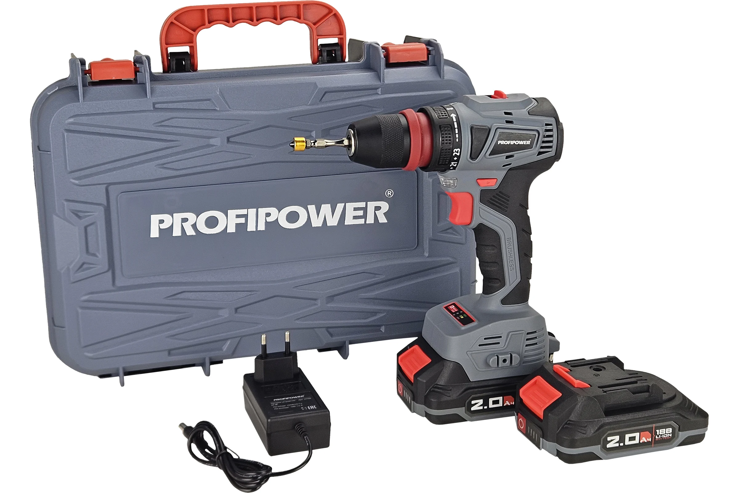 Аккумуляторный бесщеточный шуруповерт Profipower MKBL-18BM Li-ion-2шт, 18В, 2.0Ач, съемный патрон, З/У, 0.8-10 мм, кейс T0057