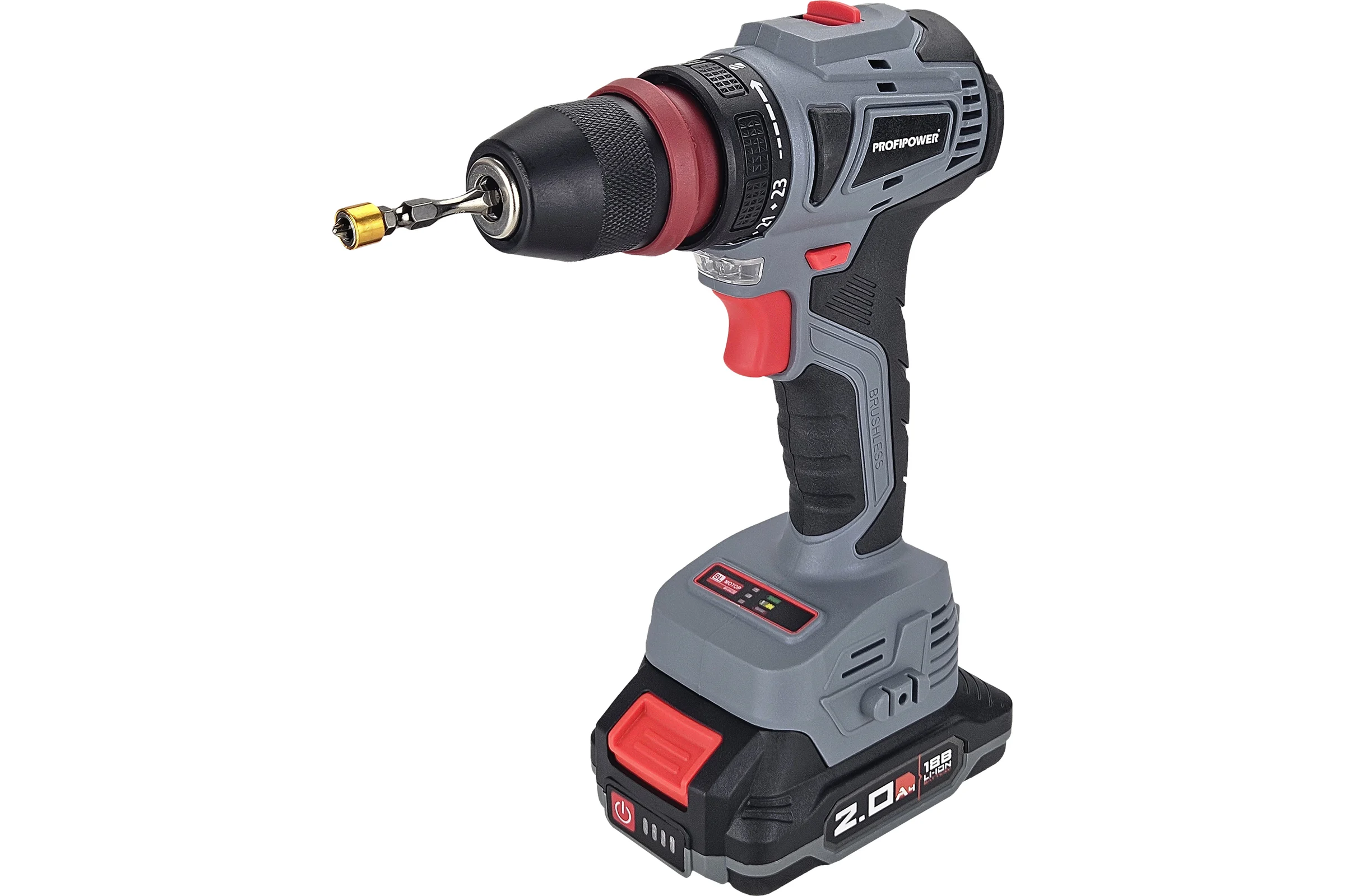Аккумуляторный бесщеточный шуруповерт Profipower MKBL-18BM Li-ion-2шт, 18В, 2.0Ач, съемный патрон, З/У, 0.8-10 мм, кейс T0057