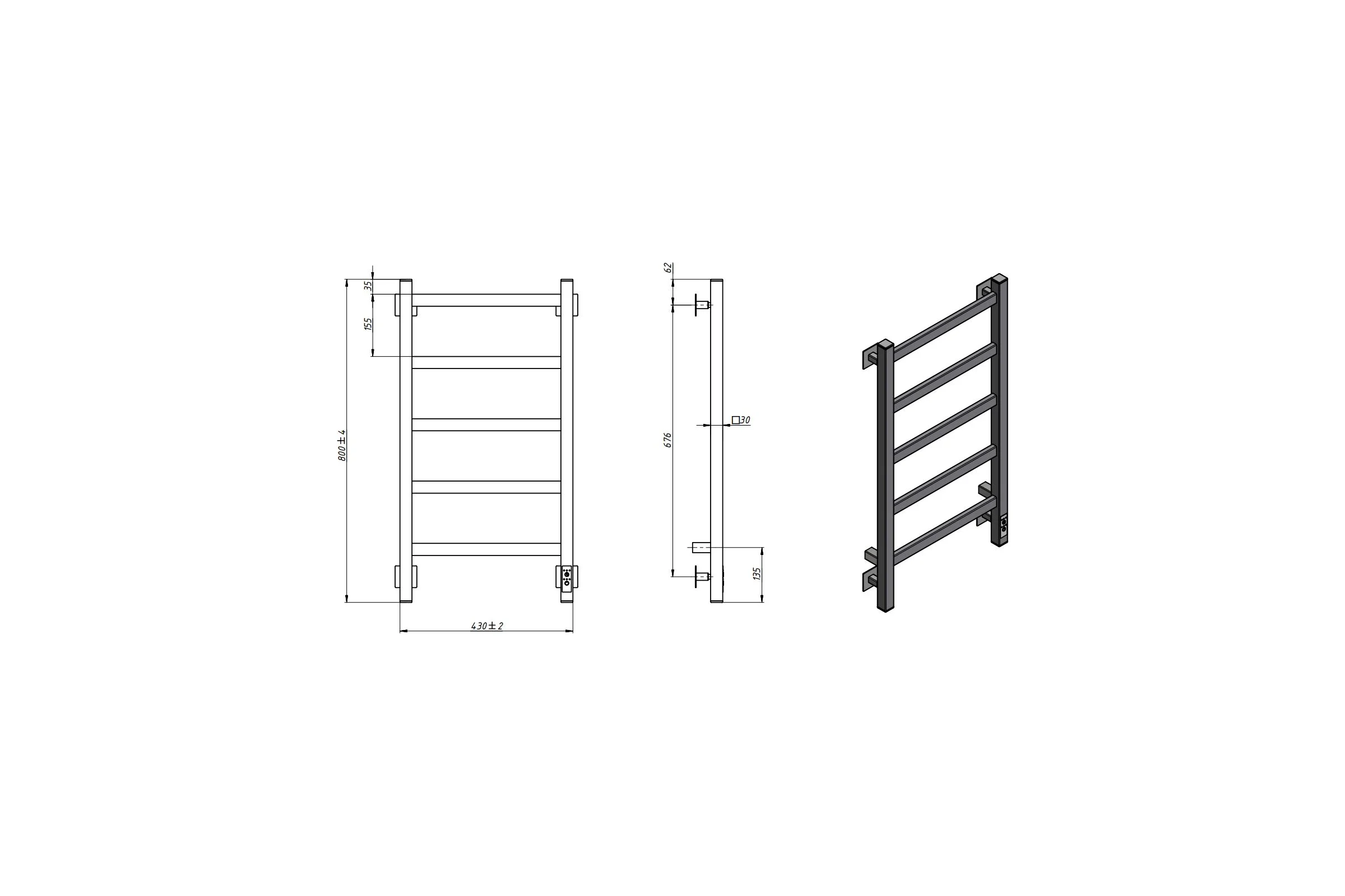 Электрический полотенцесушитель GROTA Soffi K 430x800 белый Soffi K 430х800 RAL9016 EL