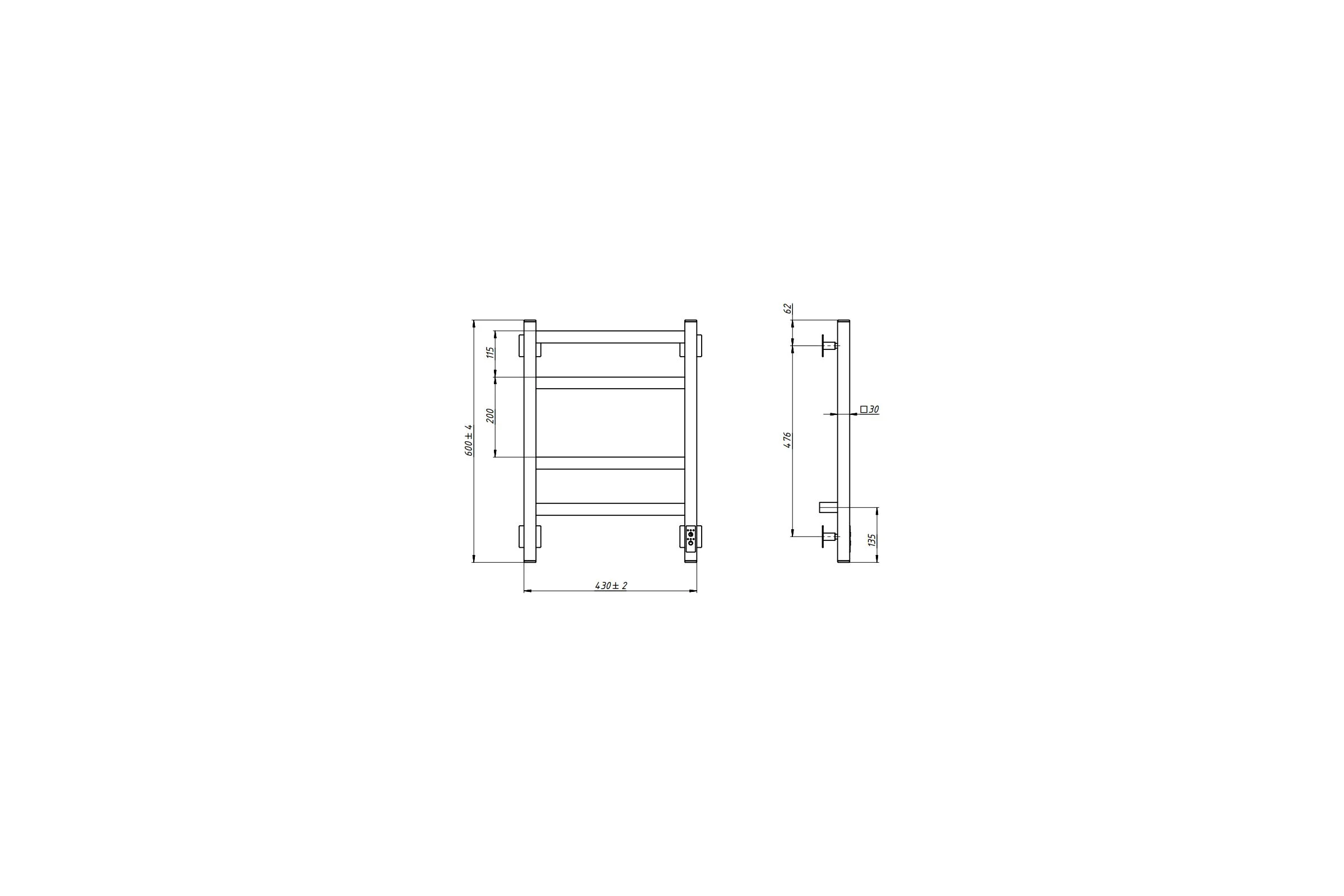 Электрический полотенцесушитель GROTA Nosto 430x600 белый Nosto 430х600 RAL9016 EL