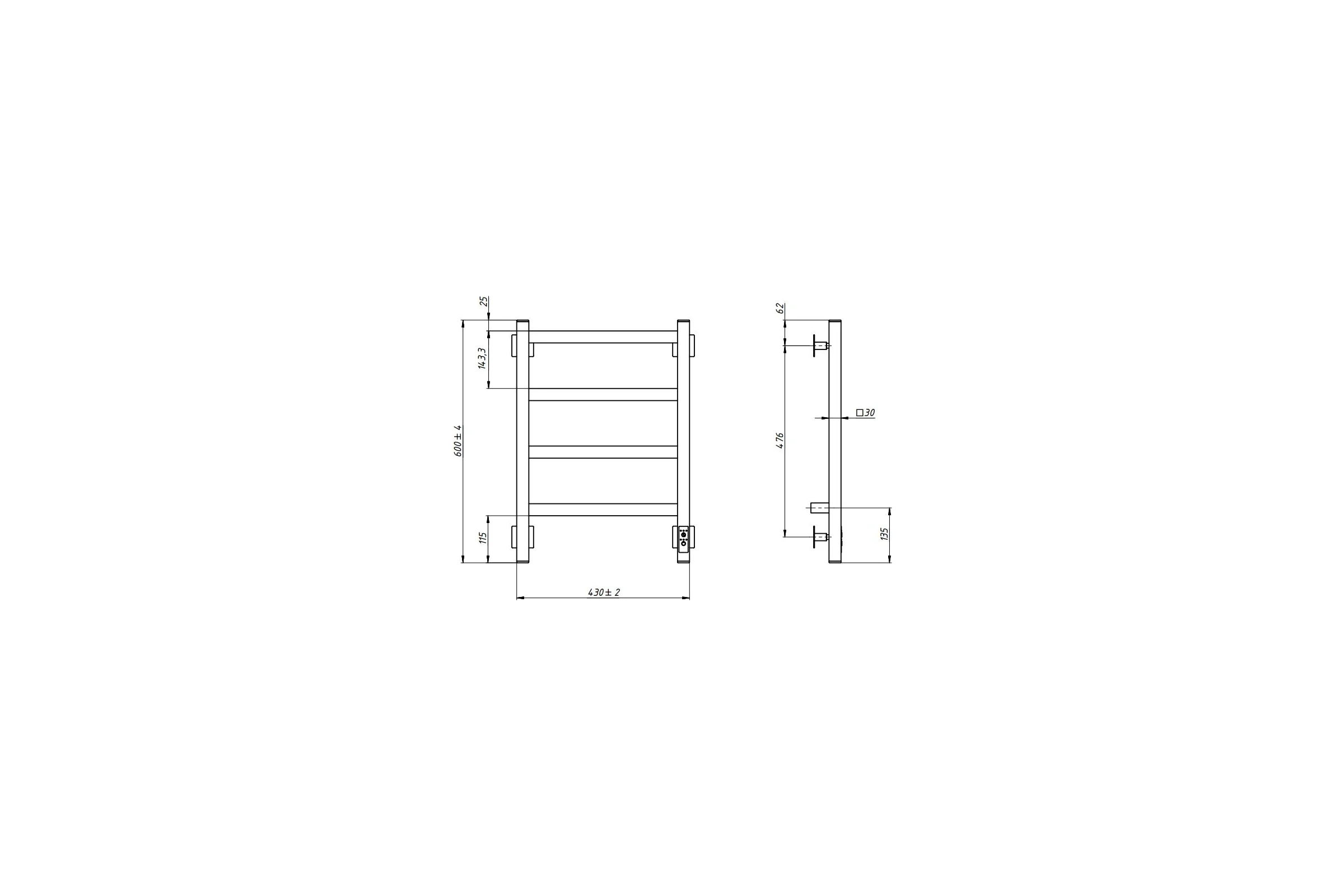 Электрический полотенцесушитель GROTA Soffi K 430x600 белый Soffi K 430х600 RAL9016 EL