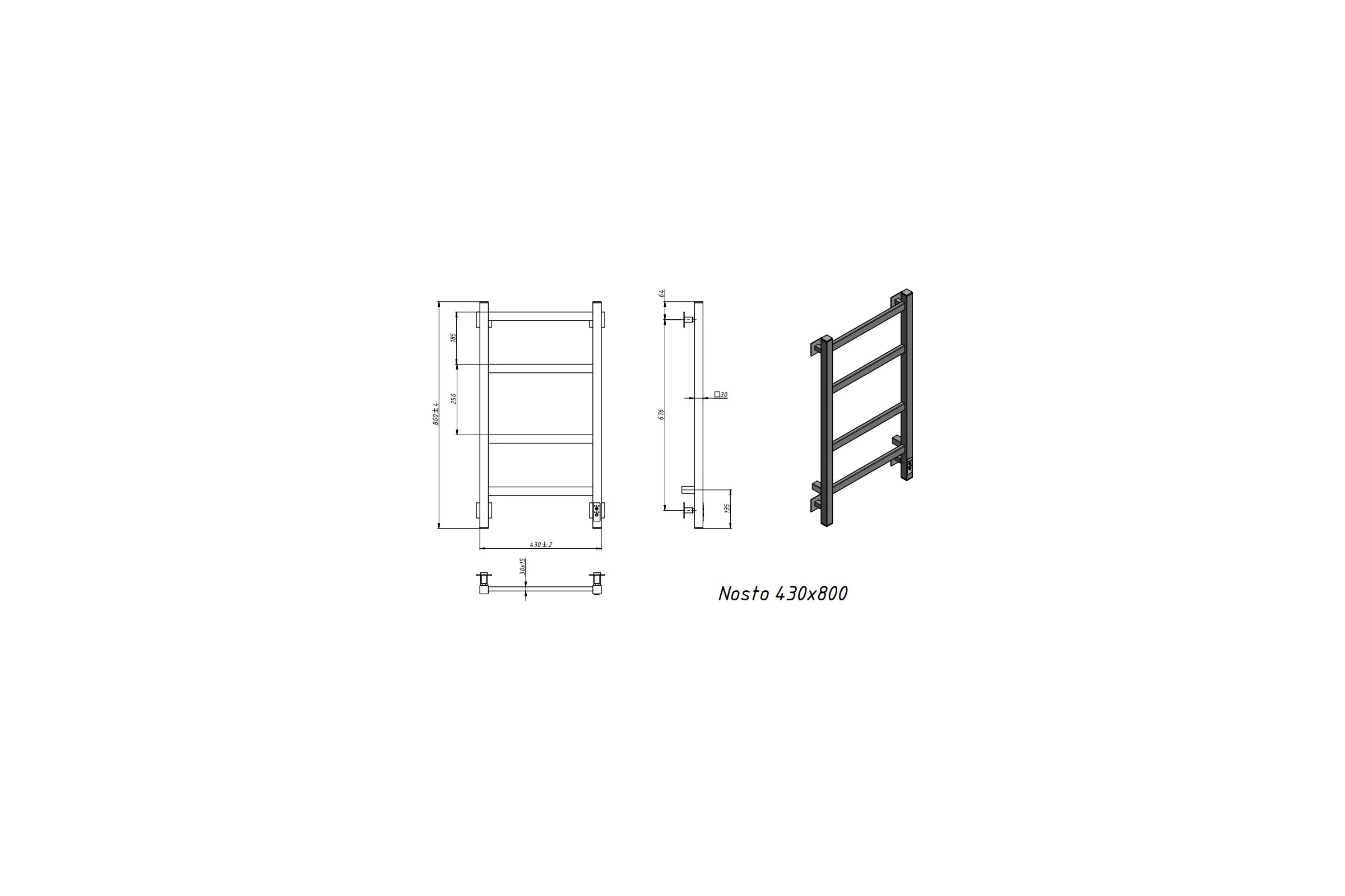 Электрический полотенцесушитель GROTA Nosto 430x800 белый Nosto 430х800 RAL9016 EL