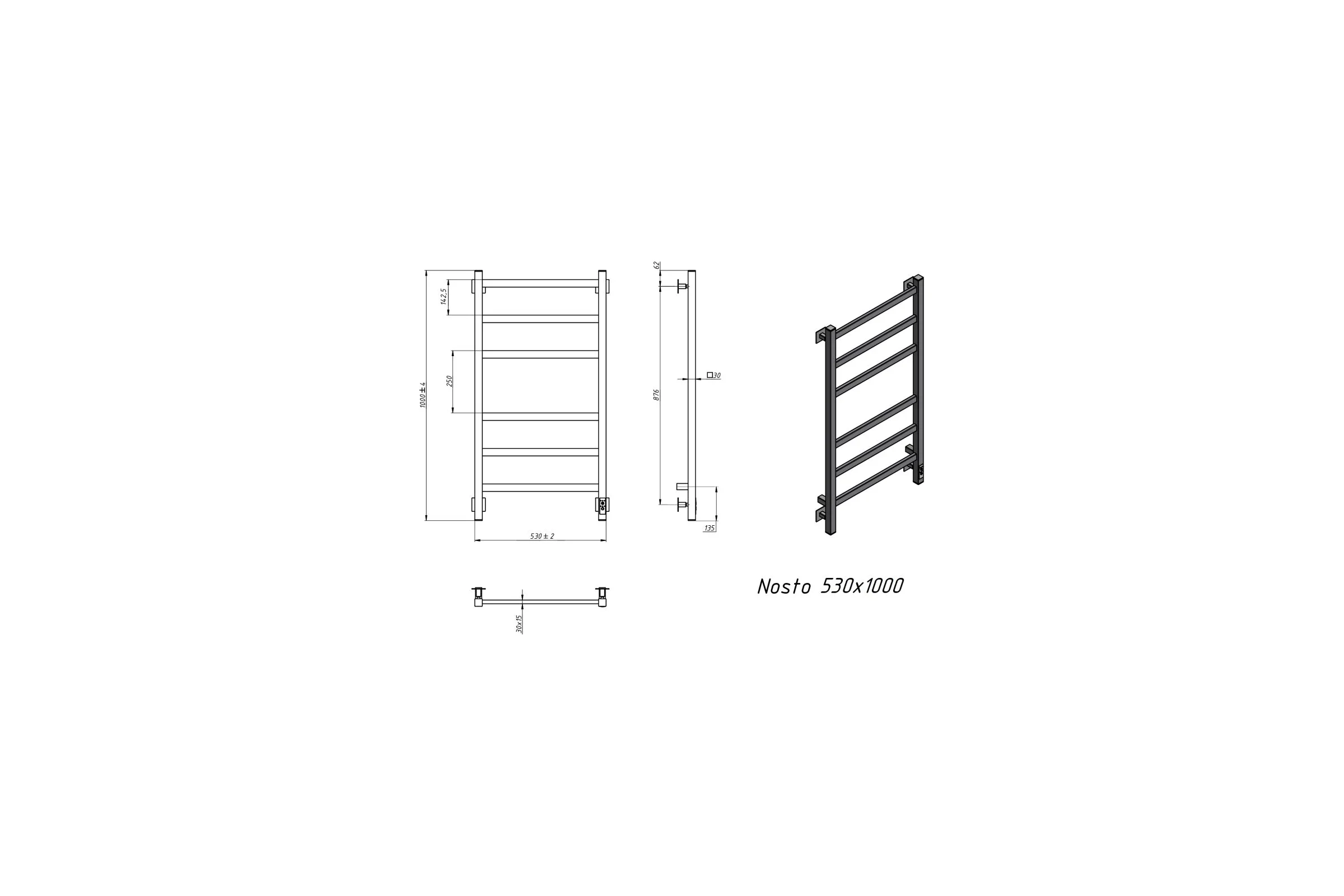 Электрический полотенцесушитель GROTA Nosto 530x1000 белый Nosto 530х1000 RAL9016 EL