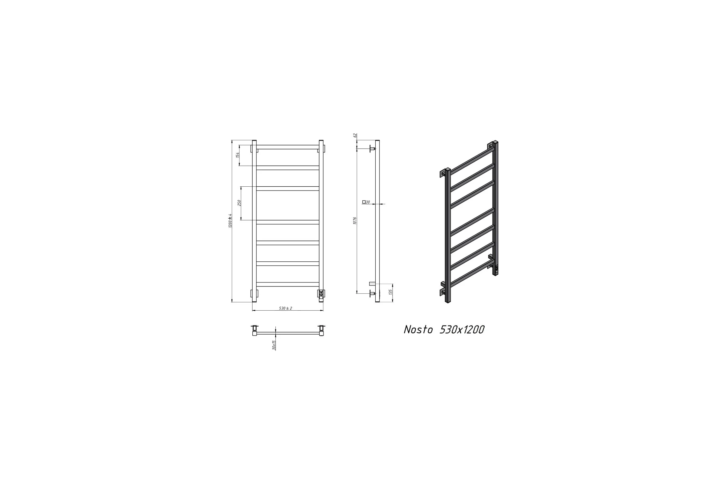 Электрический полотенцесушитель GROTA Nosto 530x1200 черный Nosto 530х1200 RAL9005 EL