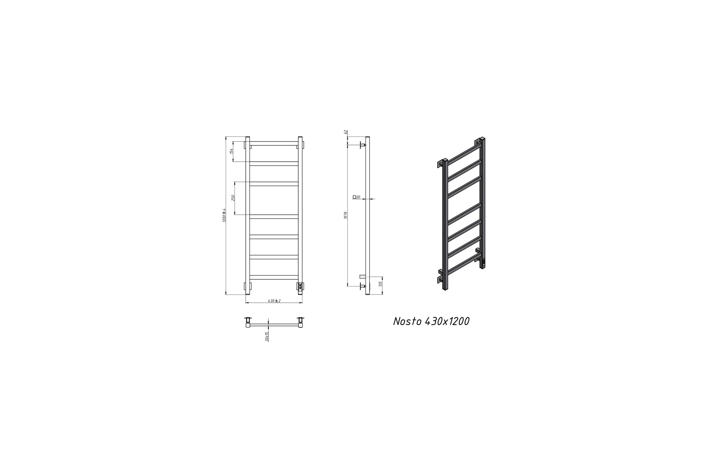 Электрический полотенцесушитель GROTA Nosto 430x1200 белый Nosto 430х1200 RAL9016 EL