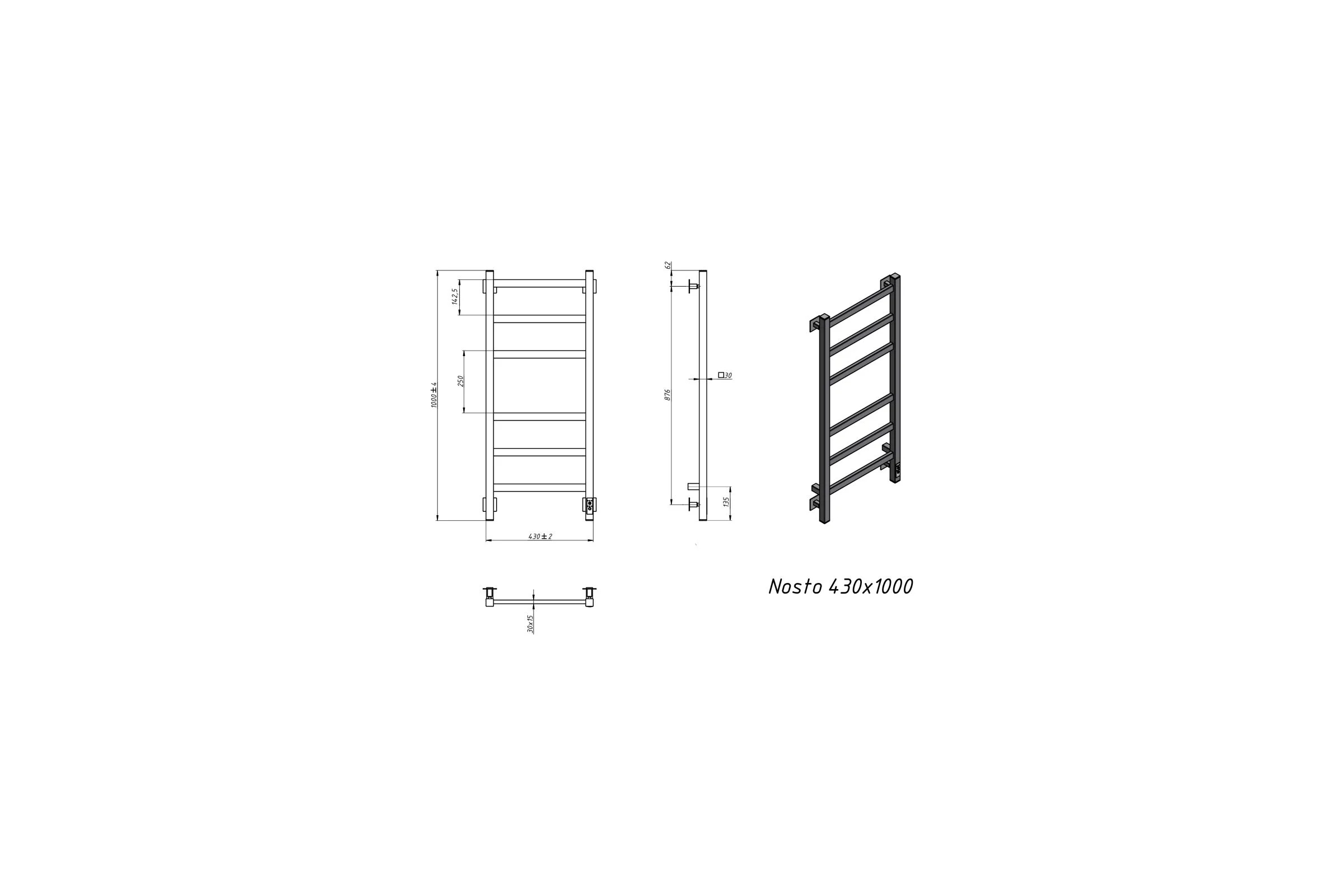 Электрический полотенцесушитель GROTA Nosto 430x1000 черный Nosto 430х1000 RAL9005 EL