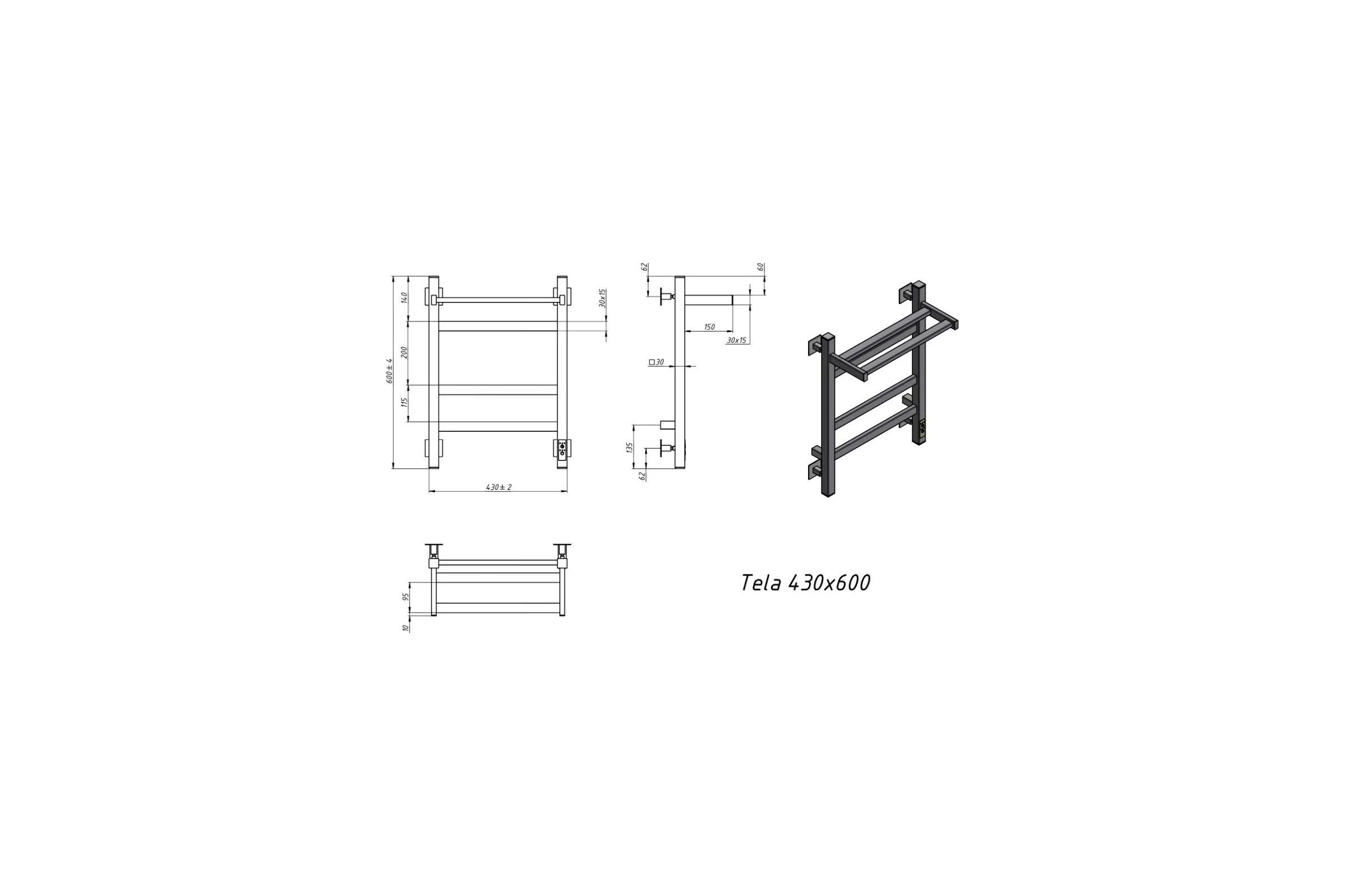Электрический полотенцесушитель GROTA Tela 430x600 черный Tela 430х600 RAL9005 EL