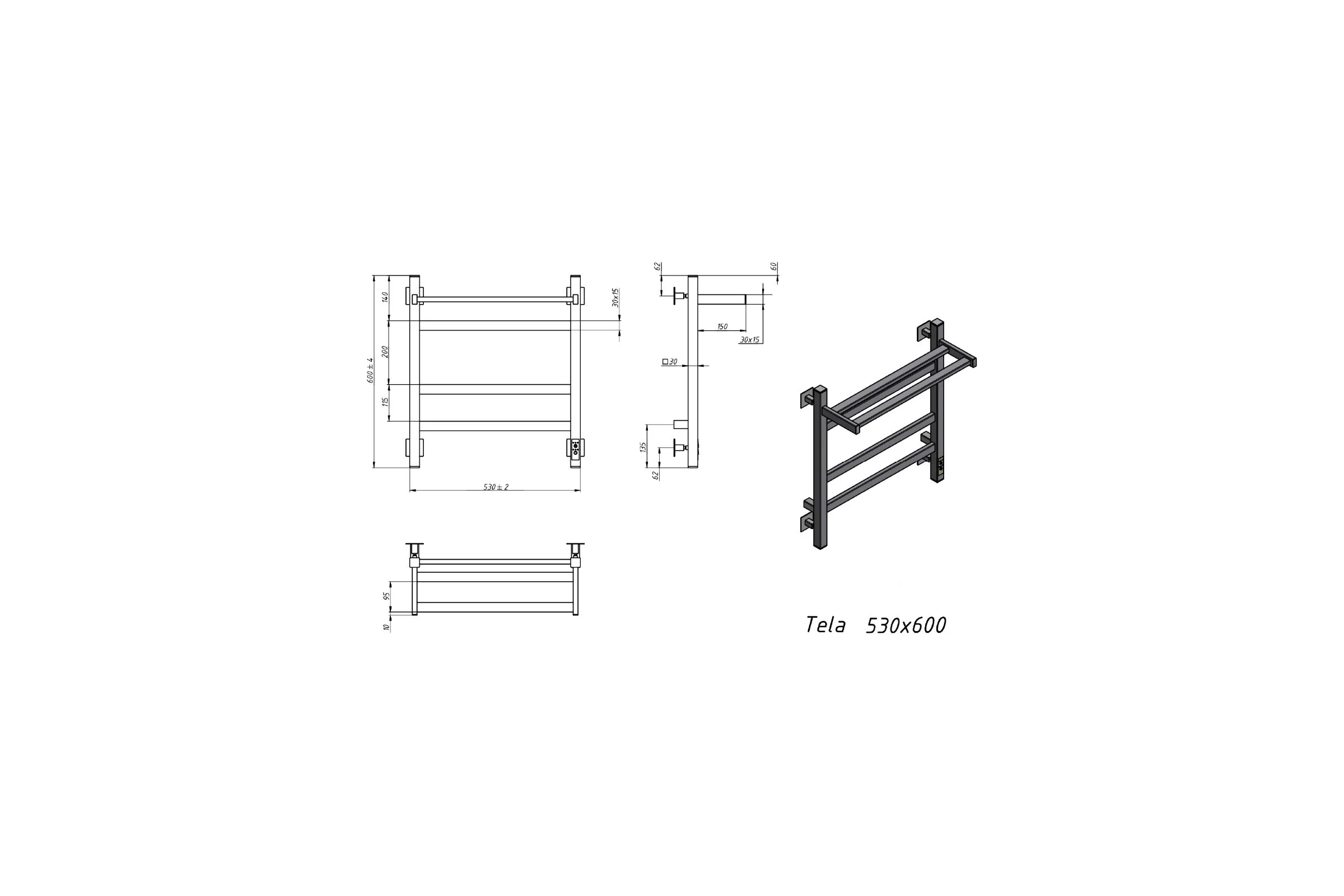 Электрический полотенцесушитель GROTA Tela 530x600 черный Tela 530х600 RAL9005 EL
