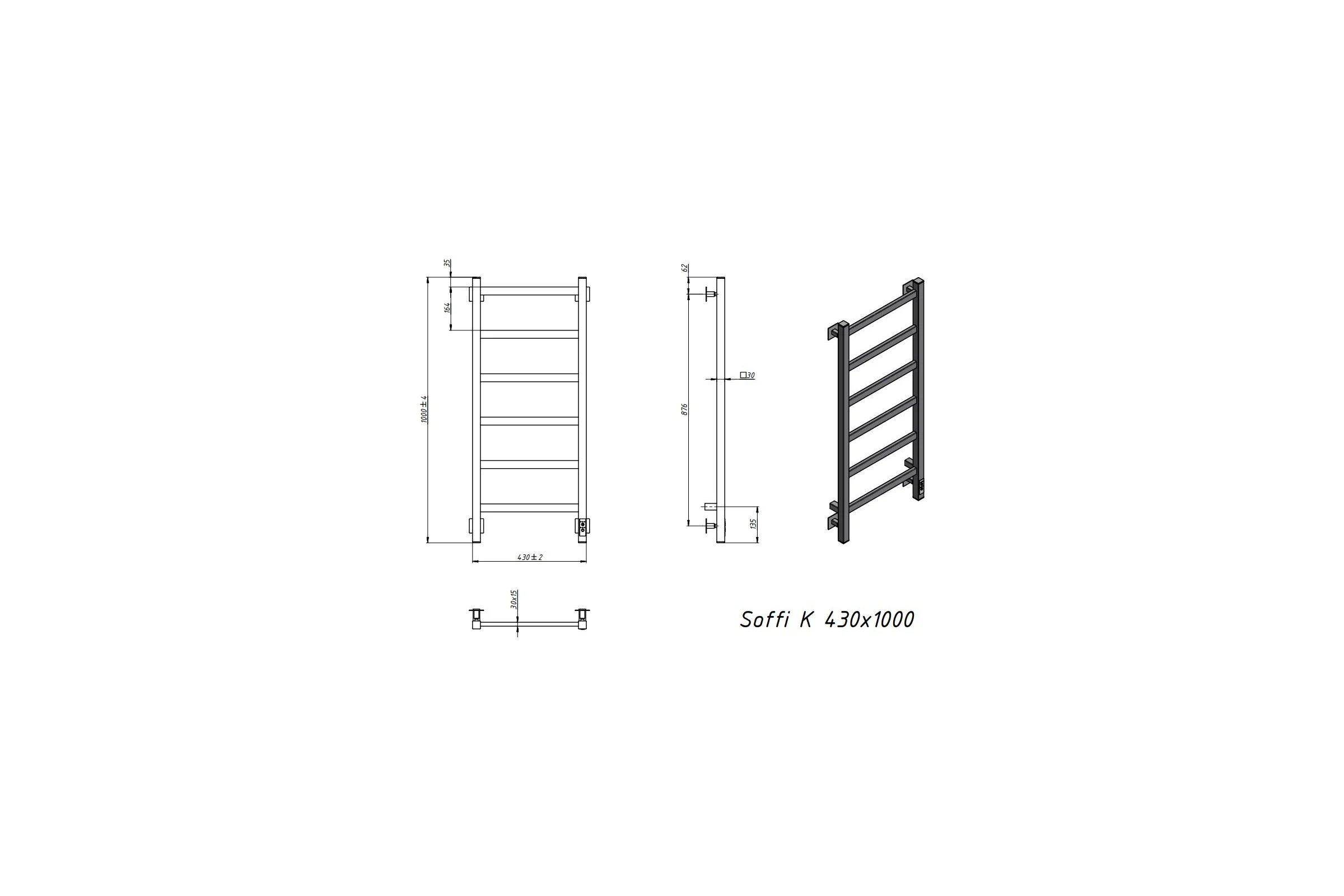 Электрический полотенцесушитель GROTA Soffi K 430x1000 белый Soffi K 430х1000 RAL9016 EL
