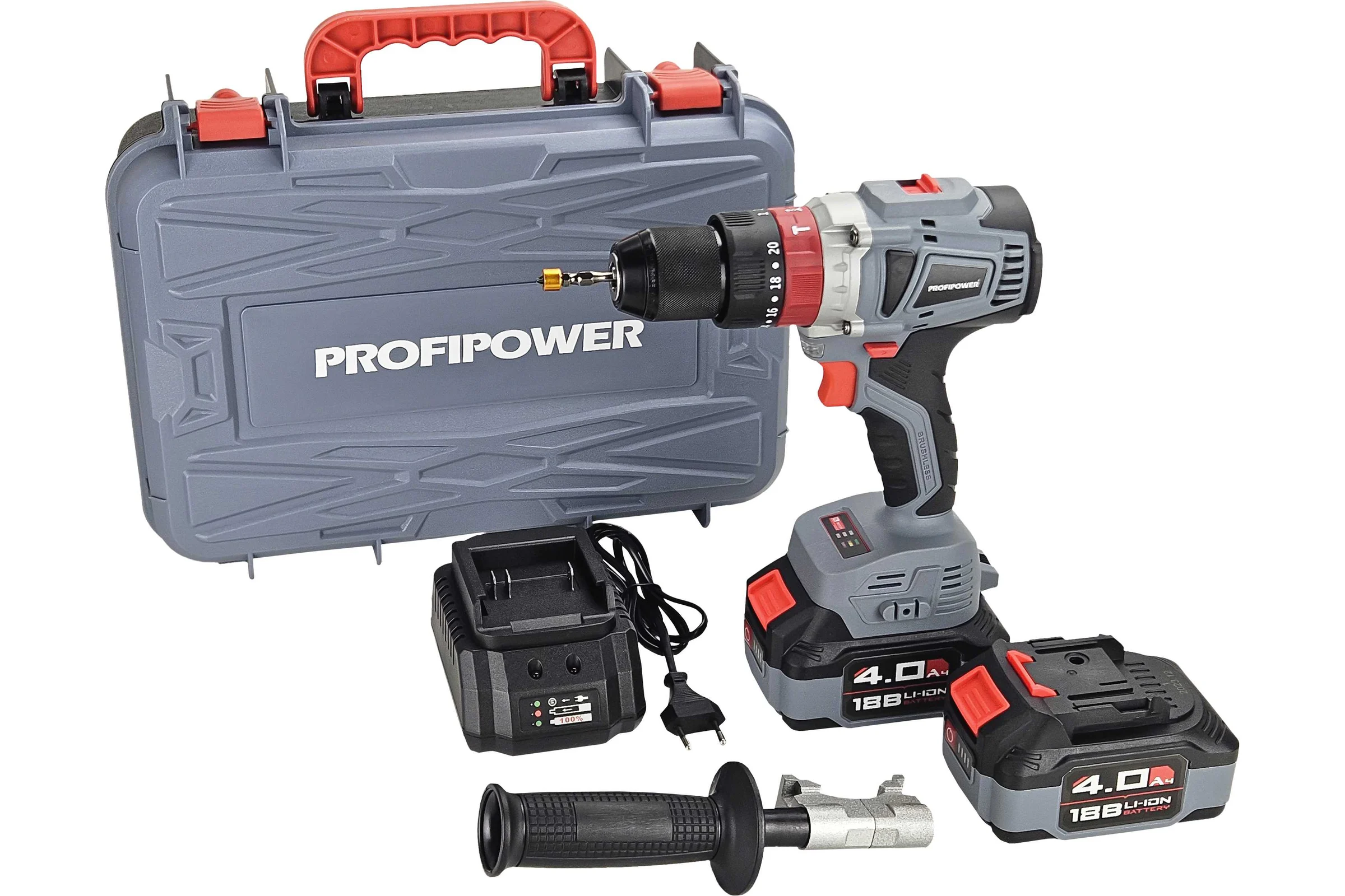 Аккумуляторная дрель бесщеточная ударная Profipower MKDHP-20V (Li-ion-2шт, 4.0Ач, 90Нм, 2 скорости, З/У, кейс) E0087M1