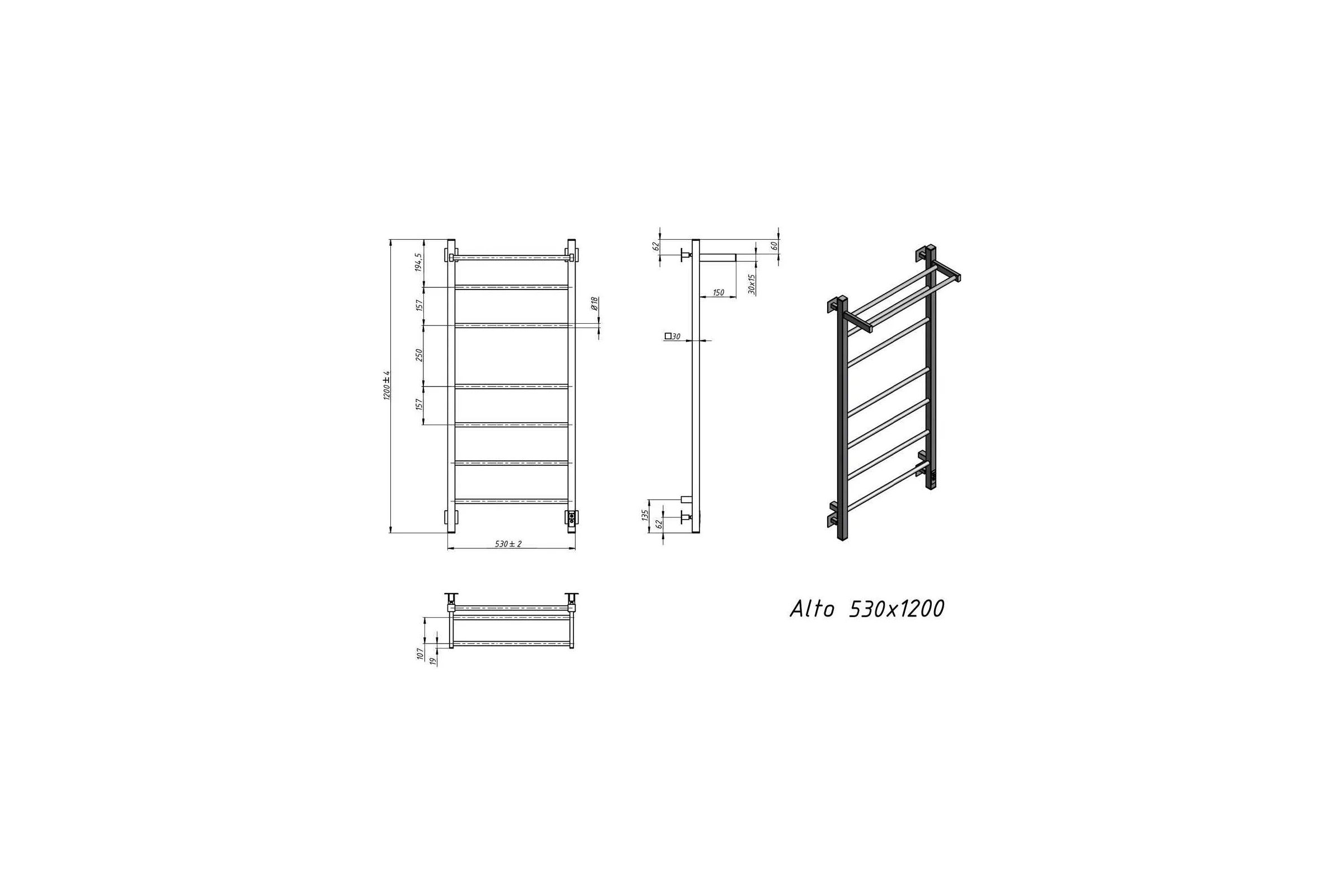 Полотенцесушитель электрический GROTA Alto 530x1000, черный Alto 530х1000 RAL9005 EL