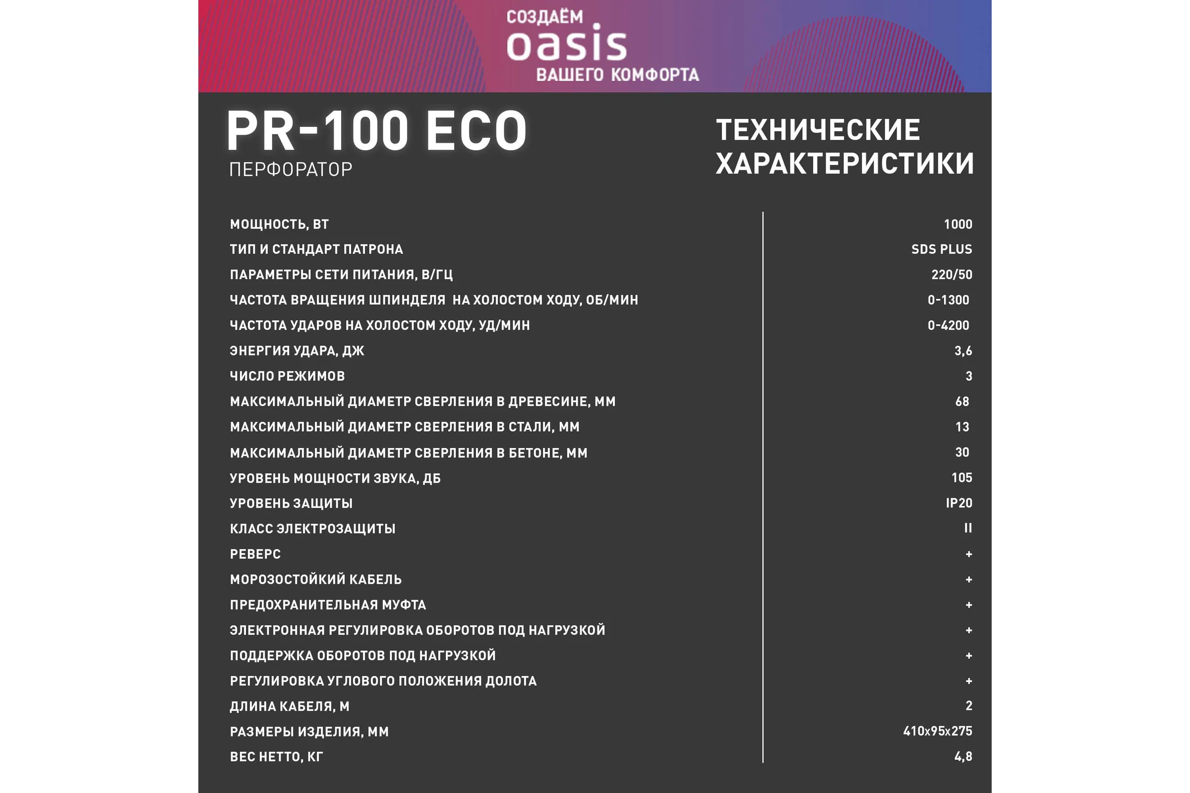 Электрический перфоратор OASIS PR-100 Eco