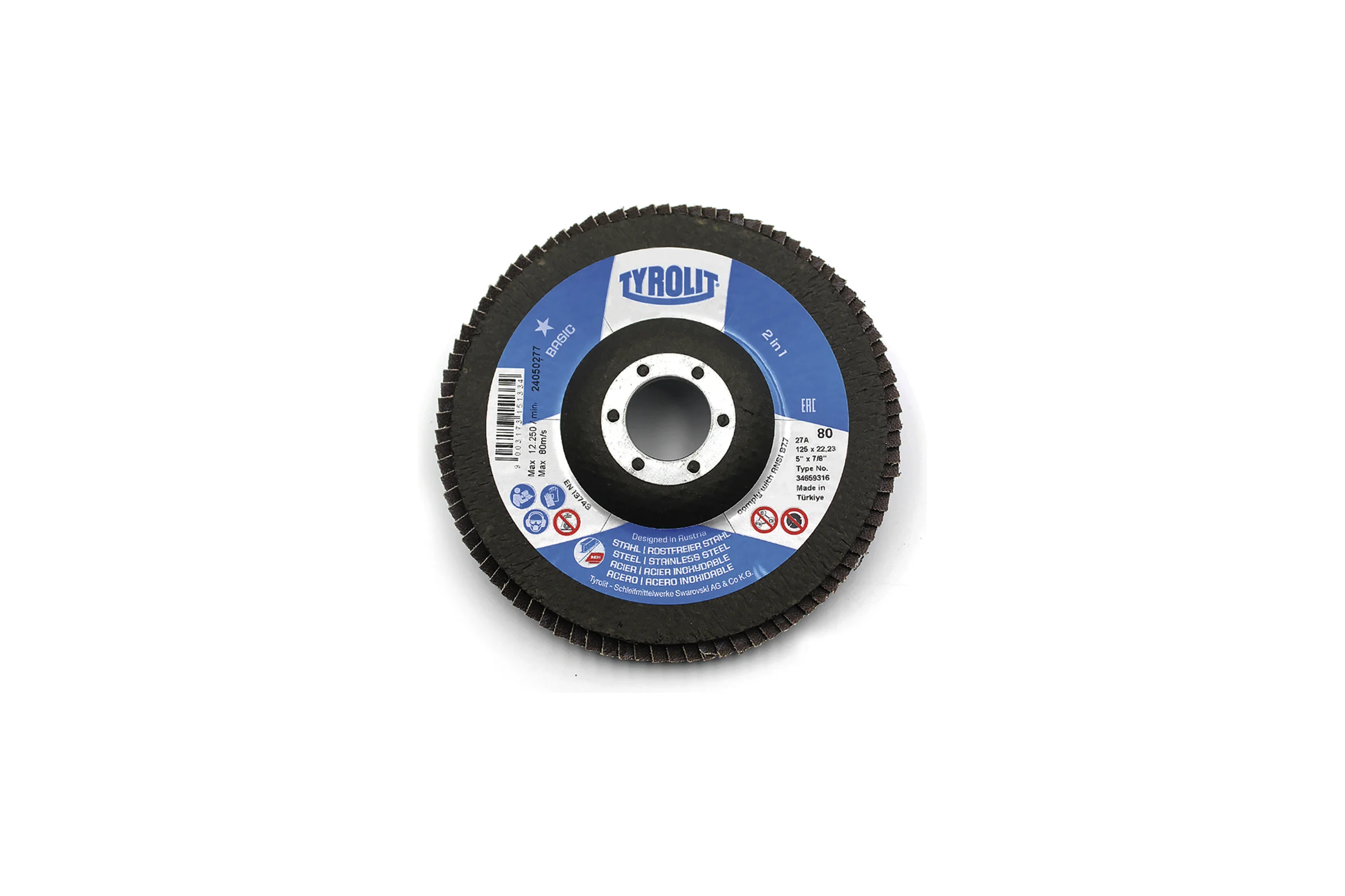 Лепестковый круг Tyrolit, 125x22.23, ZA80-325 TRL3-465-9316 TRL3-465-9316K