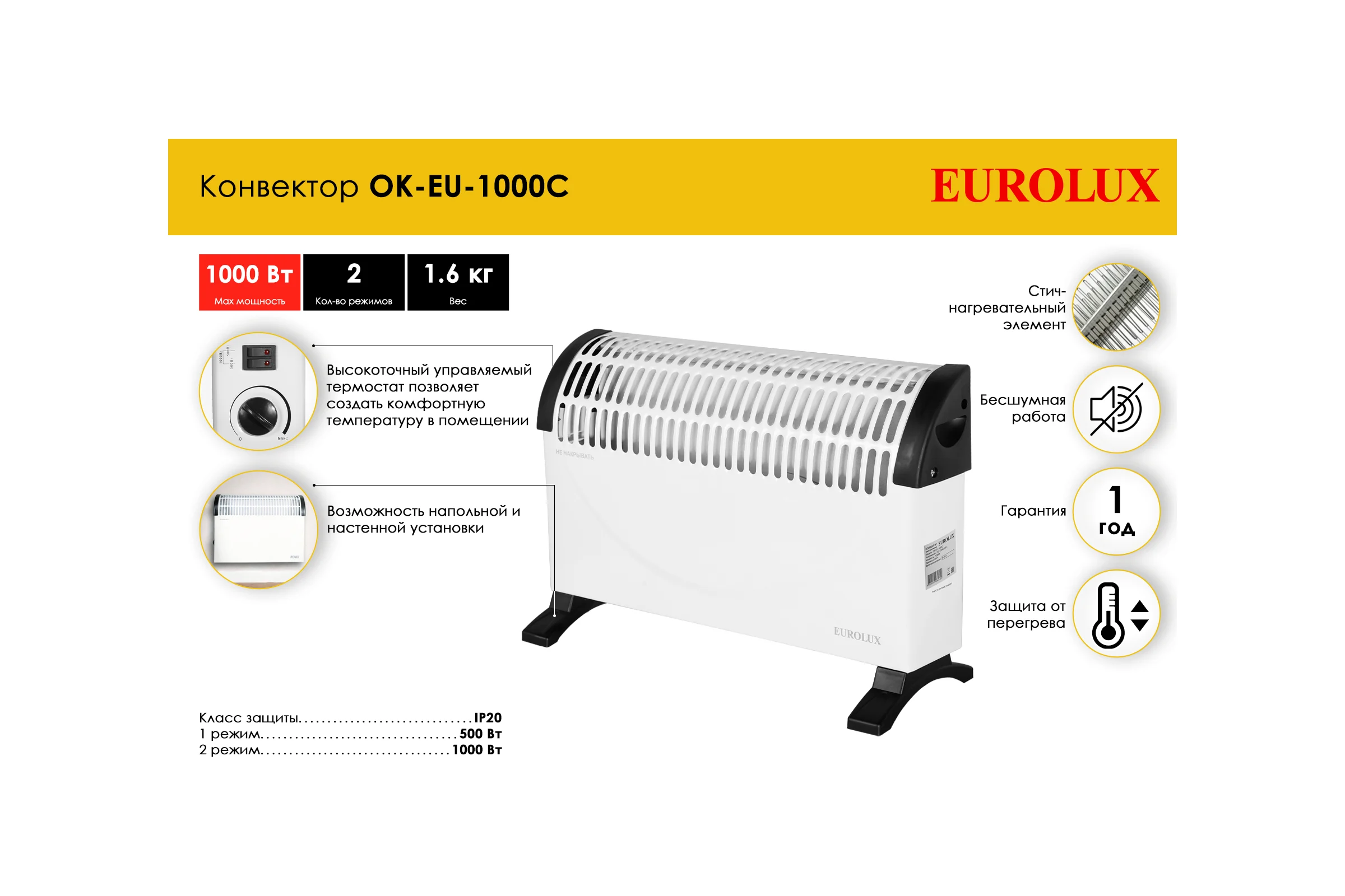 Конвектор Eurolux ОК-EU-1000C 67/4/28