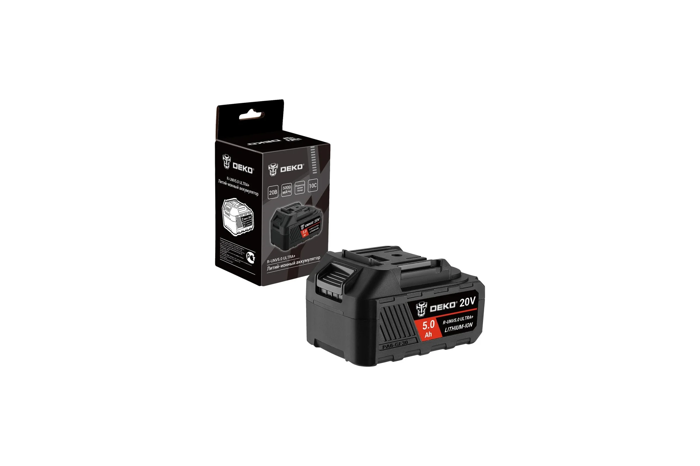 Аккумулятор DEKO R-UNV5.0 ULTRA+, Li-ion, 20В, 5.0А*ч, с повышенной токоотдачей 083-1018