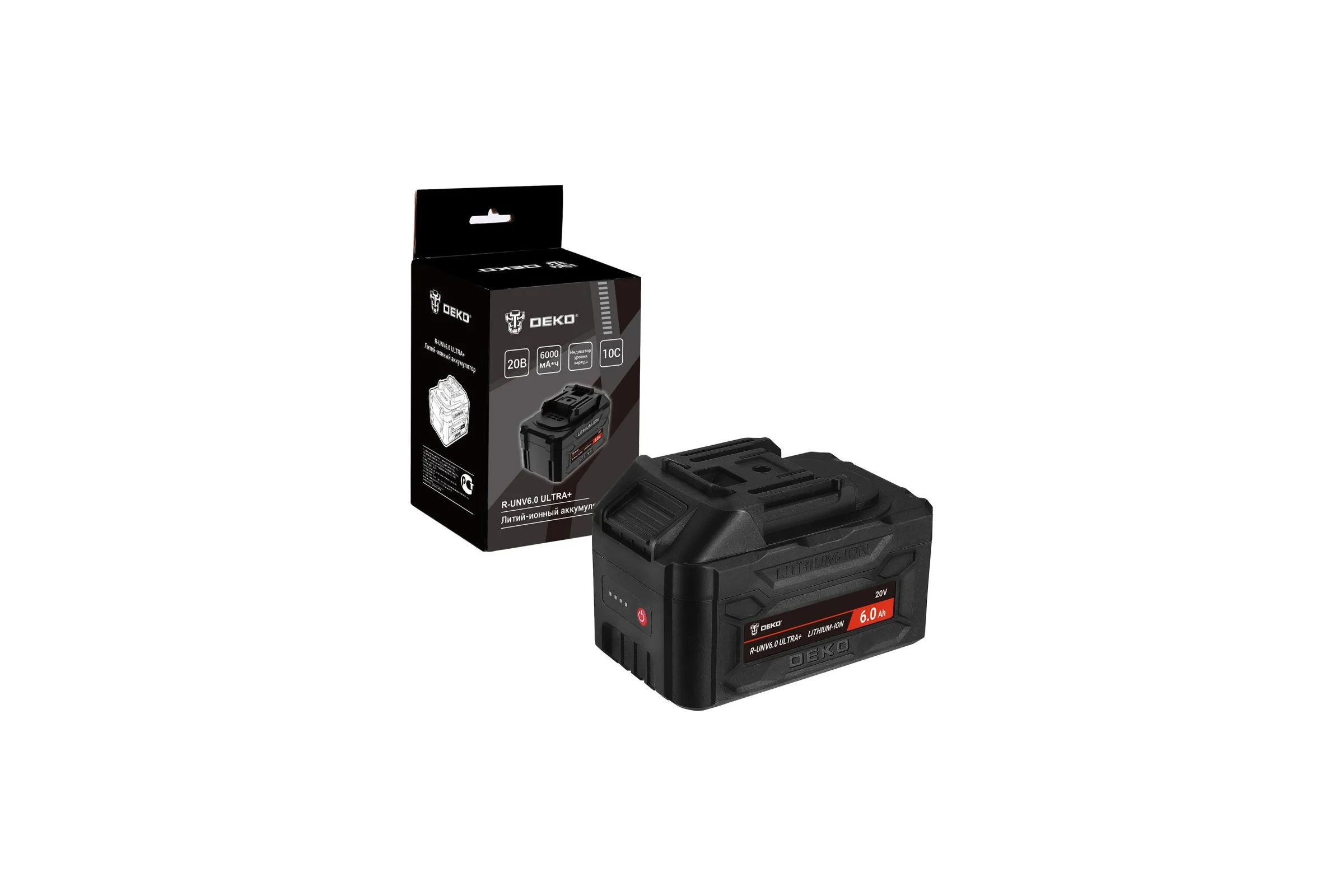 Аккумулятор DEKO R-UNV6.0 ULTRA+, Li-ion, 20В, 6.0А*ч, с повышенной токоотдачей 083-1019