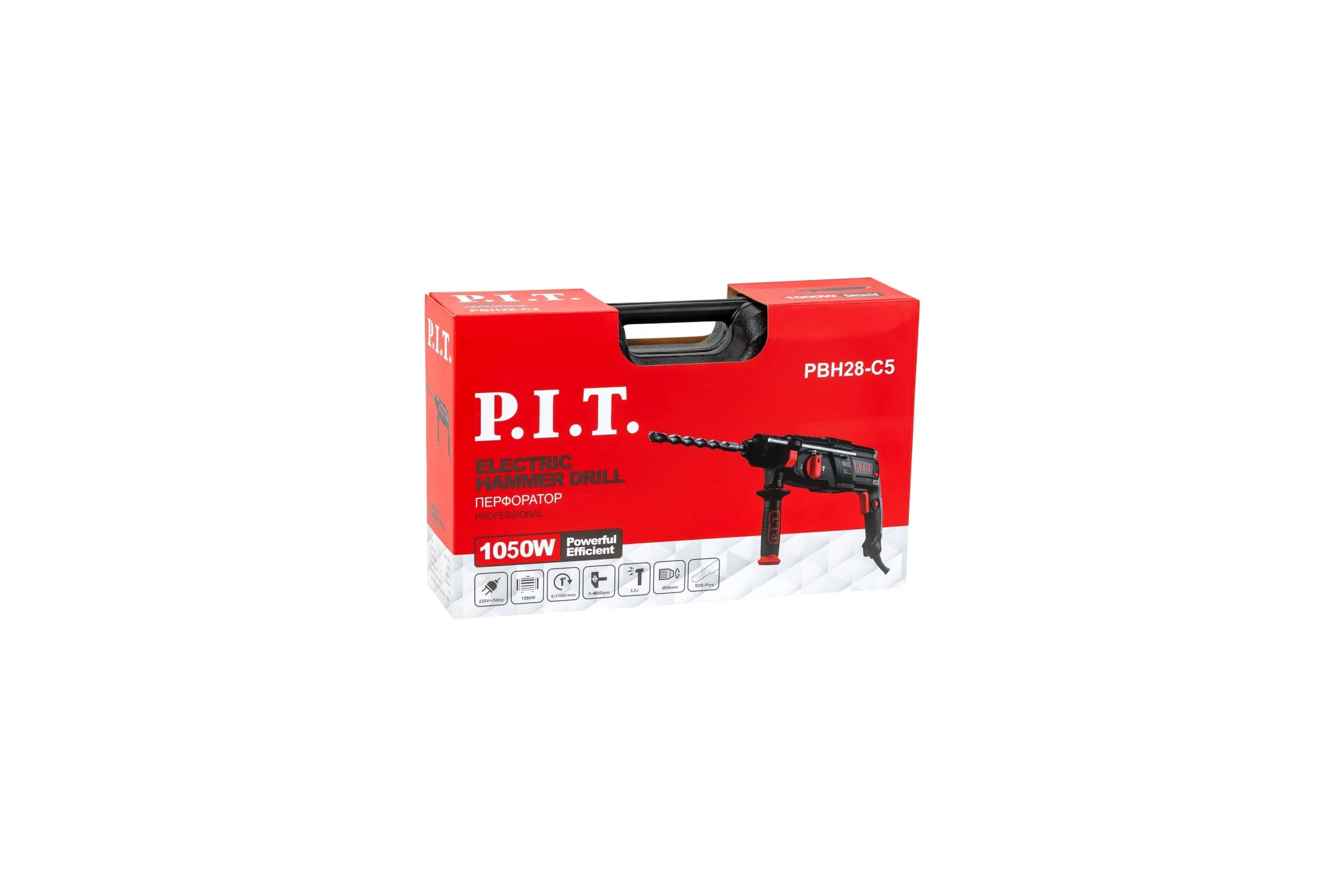 Перфоратор электрический P.I.T. SDS-Plus, горизонт, 1050Вт, 3,2Дж, 3режима, Ø28мм, 0-1100, кейс PBH28-C5