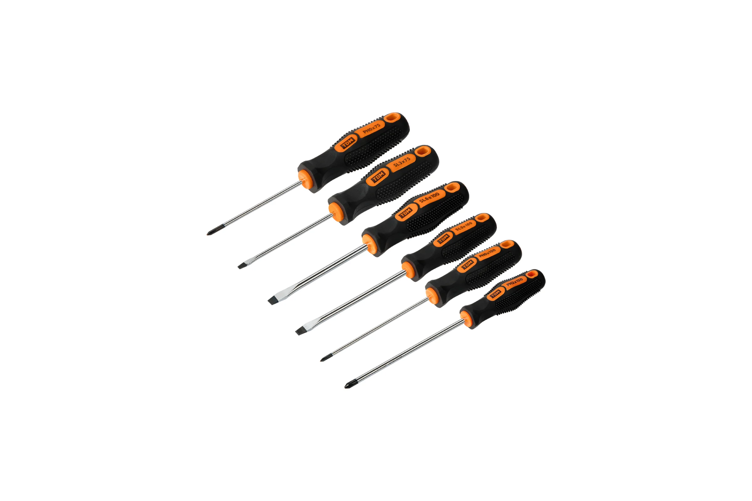 Набор отверток TDM ELECTRIC 6 штук SL:3x75;5x100;6x150, PH:0х75;1x100;2x150 серия "Алмаз" SQ1013-0207