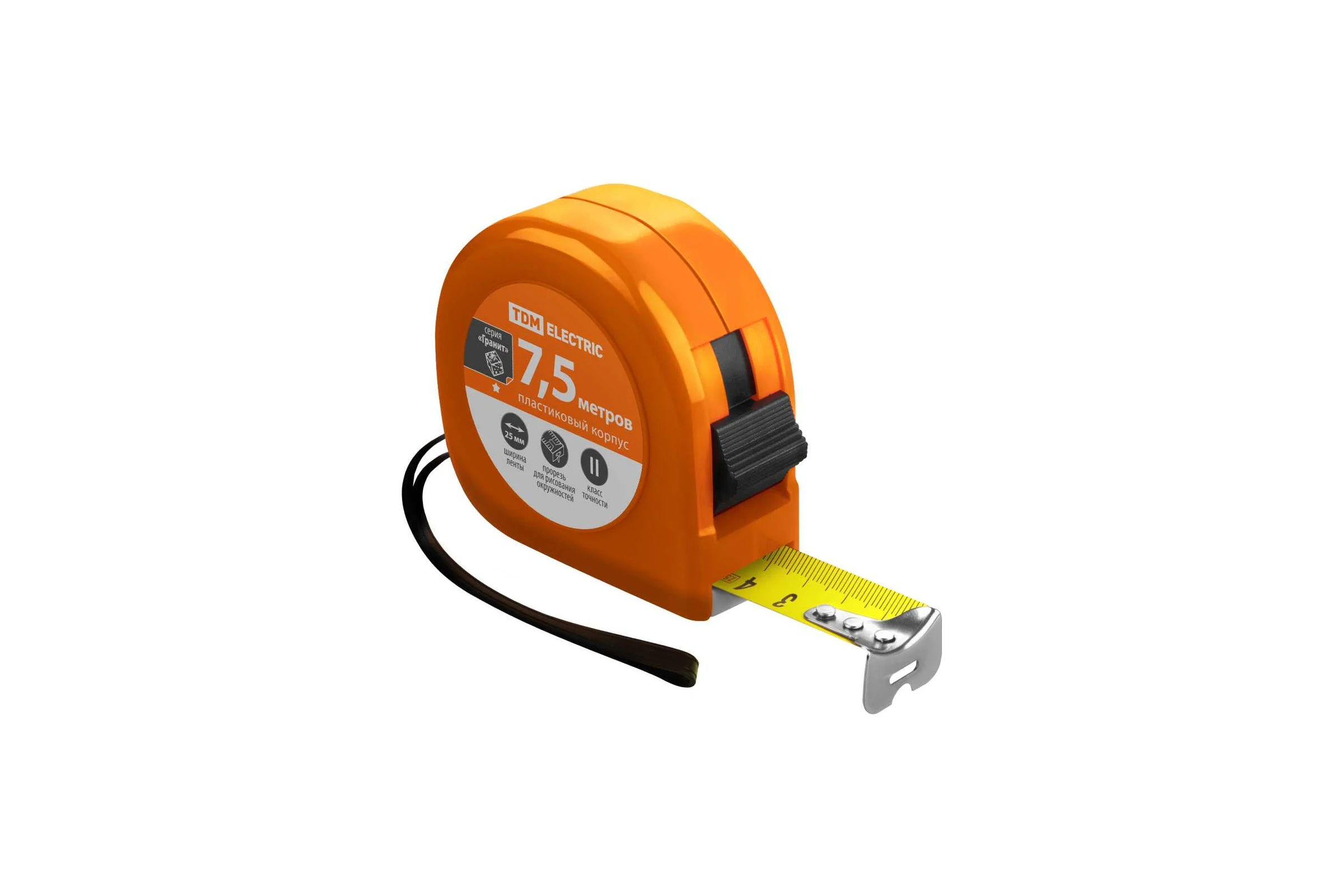 Рулетка TDM ELECTRIC Гранит длина 7.5 м, стальная лента, ширина 25 мм, пластиковый корпус SQ1018-0103